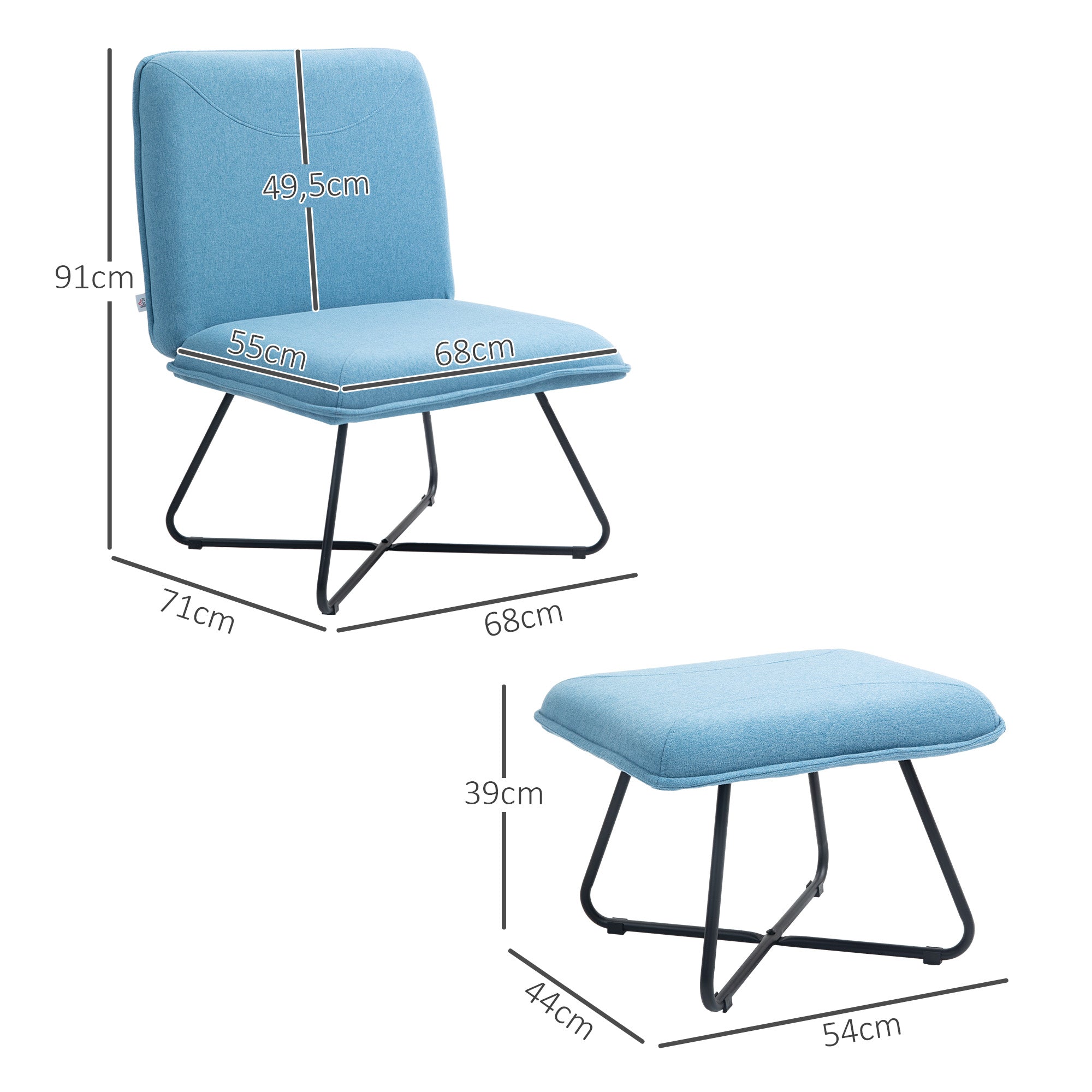 Poltrona de Sala de Estar – 68x81x89 cm – Azul Claro – Tecido