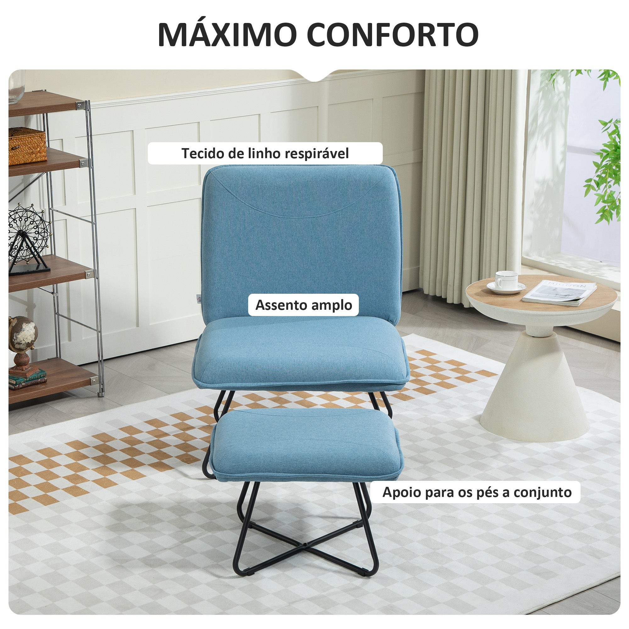 Poltrona de Sala de Estar – 68x81x89 cm – Azul Claro – Tecido
