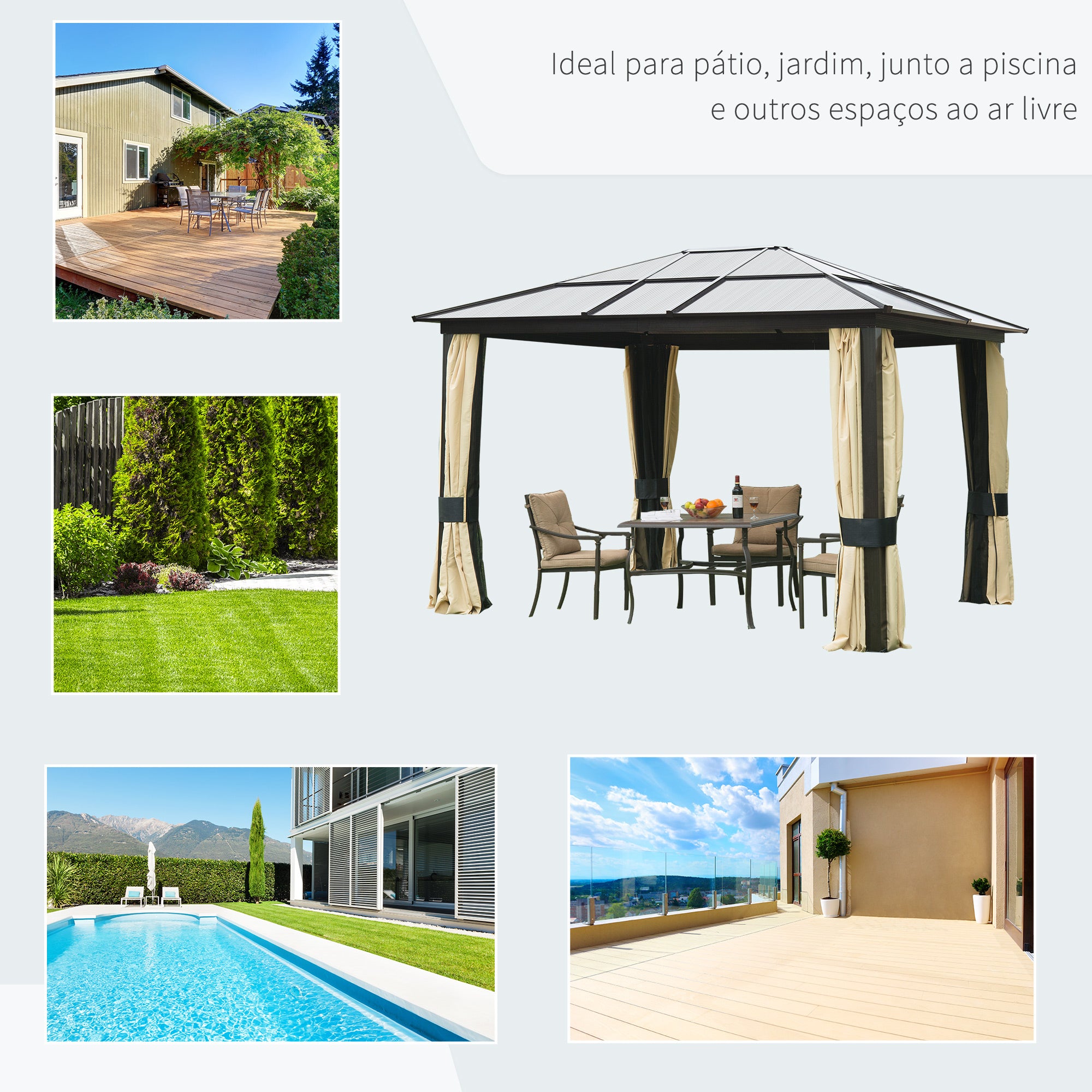 Pérgola para Jardim 3x3,6m Bege e Marrom