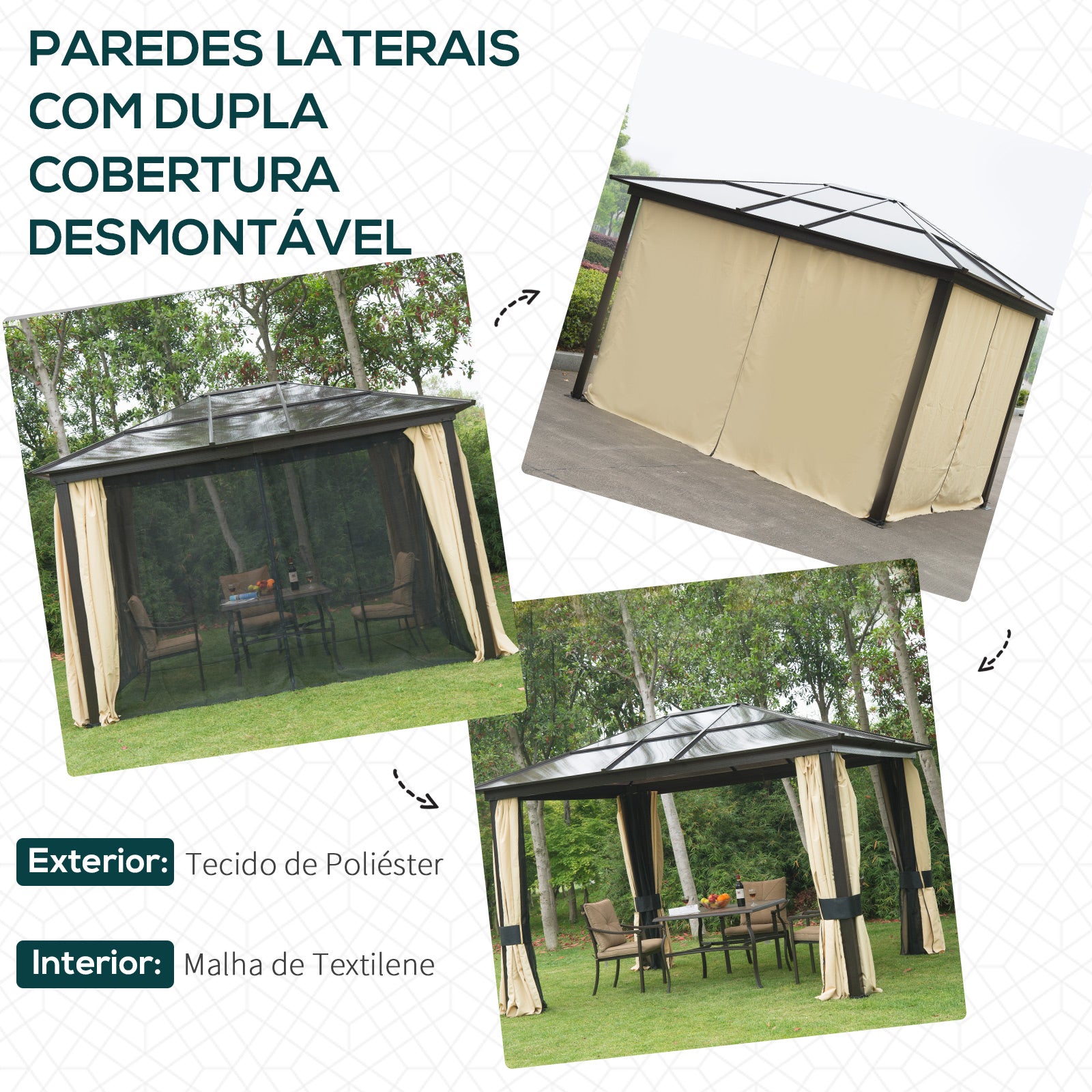 Pérgola para Jardim 3x3,6m Bege e Marrom
