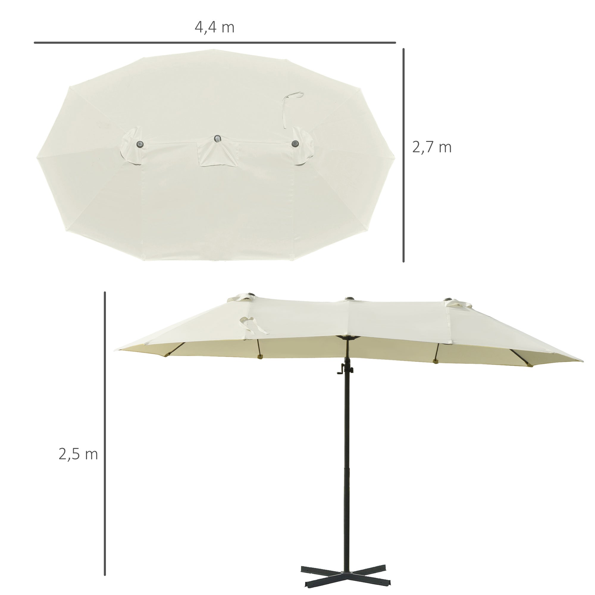 Chapéu de Sol Duplo – 270x440x250 cm – Bege – Metal e Poliester