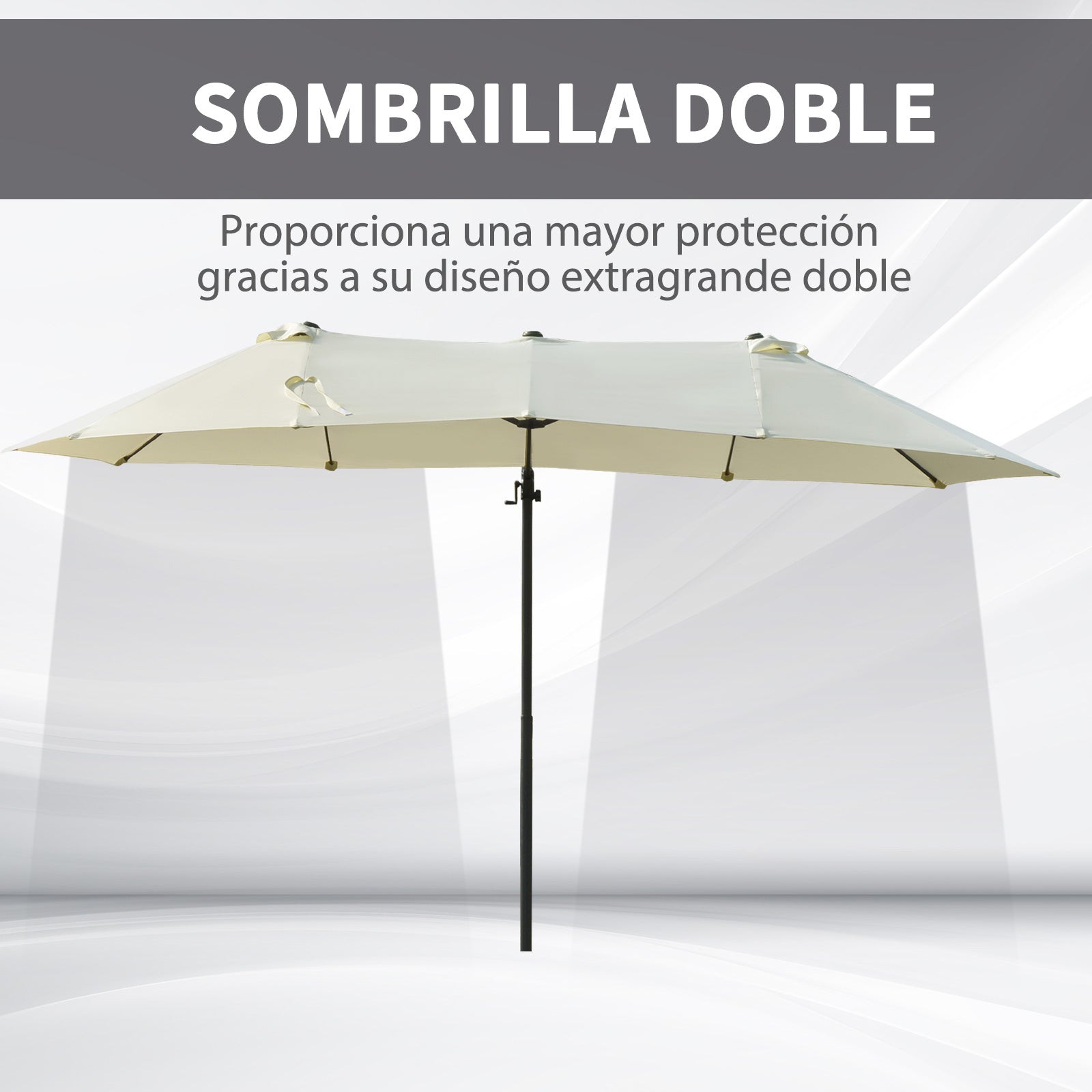 Chapéu de Sol Duplo – 270x440x250 cm – Bege – Metal e Poliester