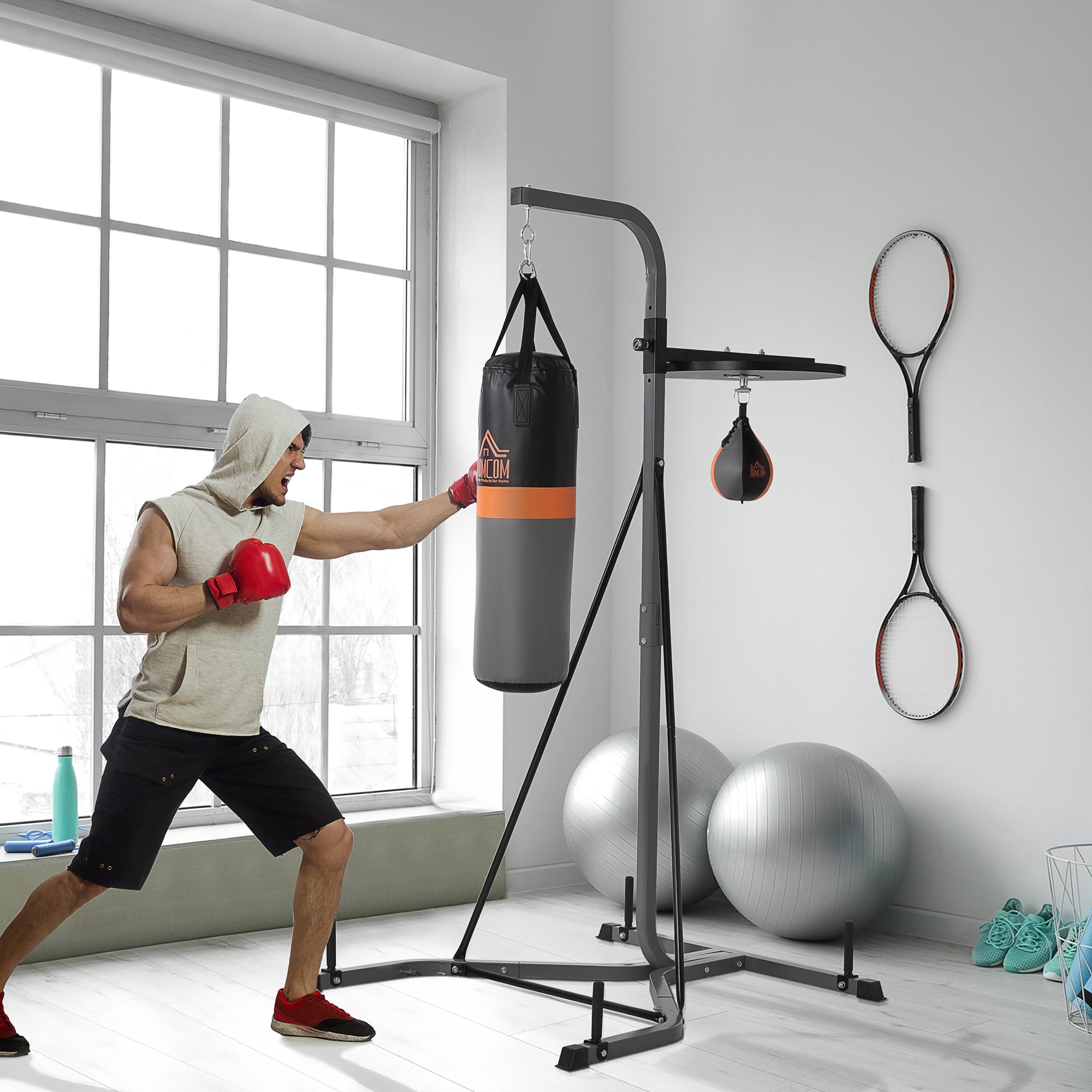 Saco de Boxe Suspenso Multifuncional 115x157x221 cm Preto e Cinza