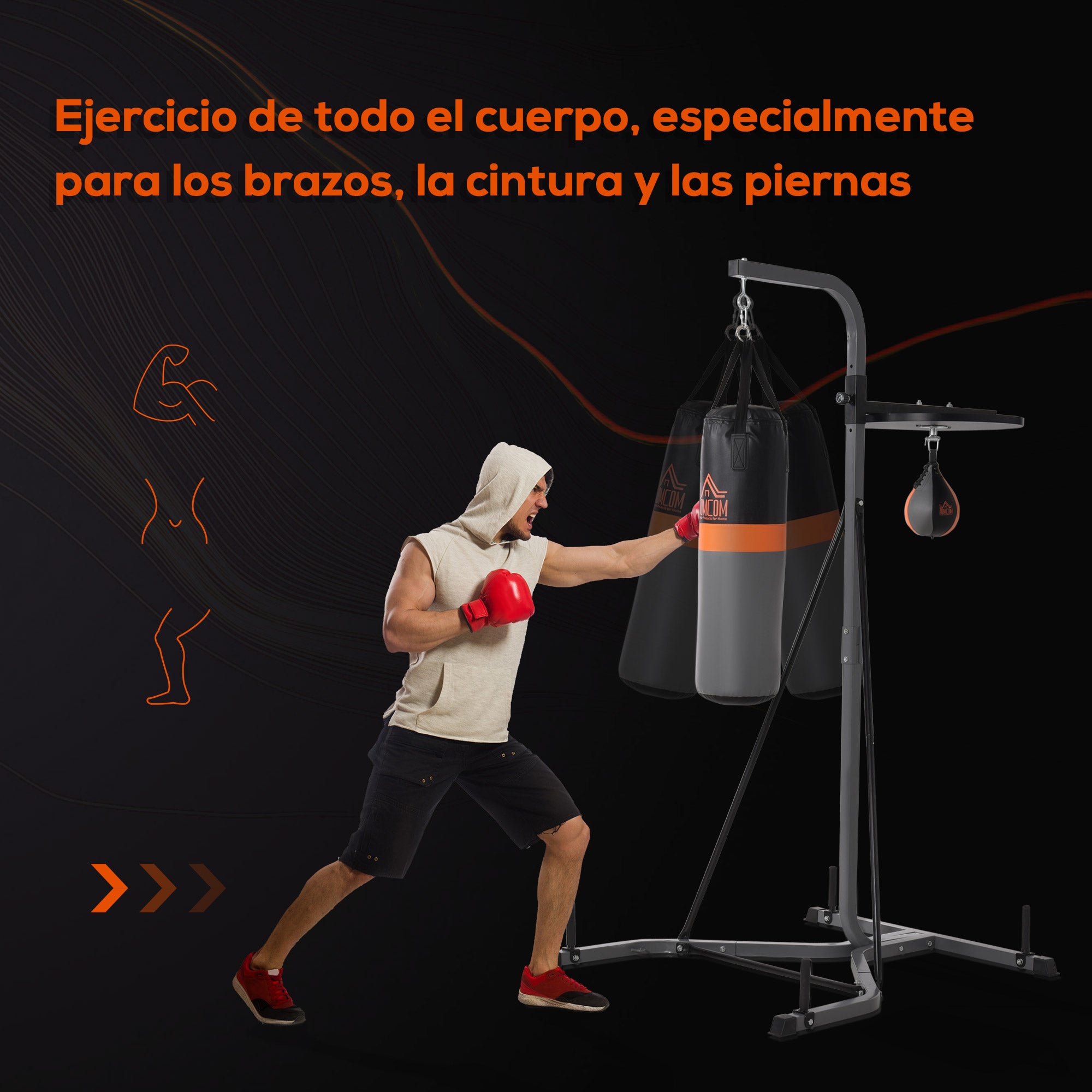 Saco de Boxe Suspenso Multifuncional 115x157x221 cm Preto e Cinza