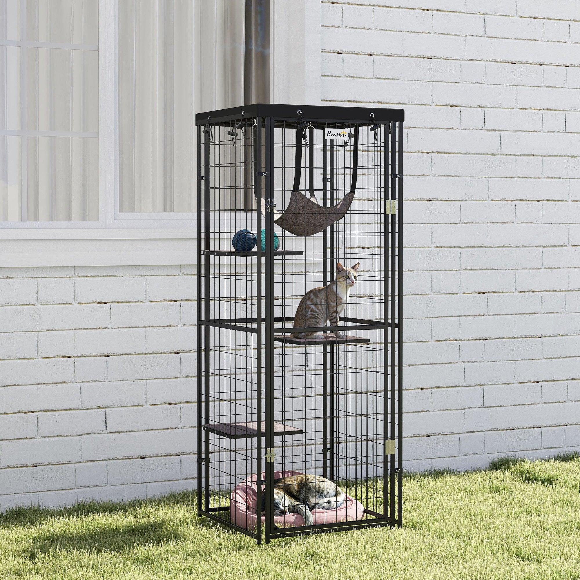 Gaiola para Gatos Espaçosa com Cobertura Impermeável 61,5x55x157 cm Preto