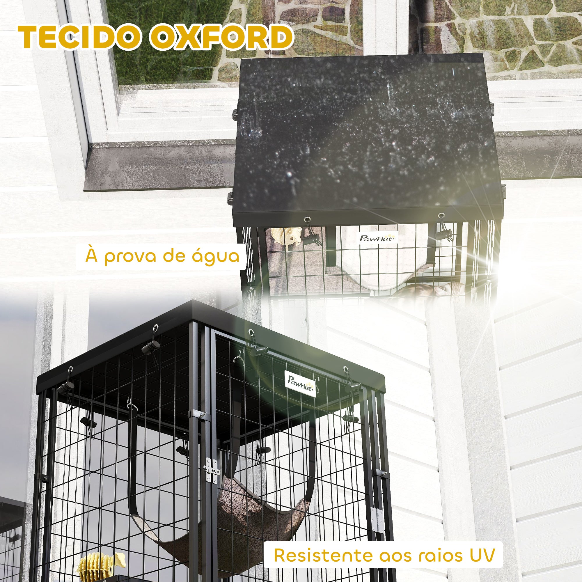 Gaiola para Gatos Espaçosa com Cobertura Impermeável 61,5x55x157 cm Preto