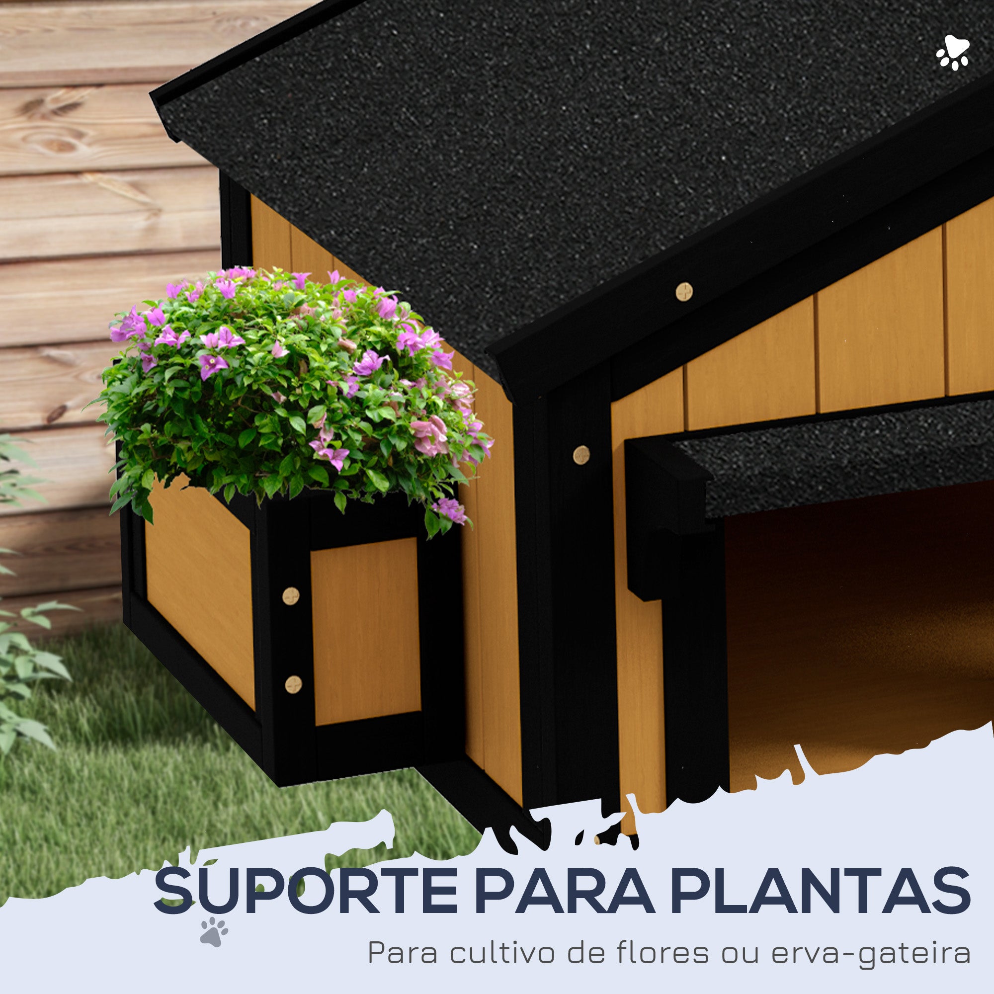 Casa para Gatos de Madeira – 96x65x85,5 cm – Preto – Madeira