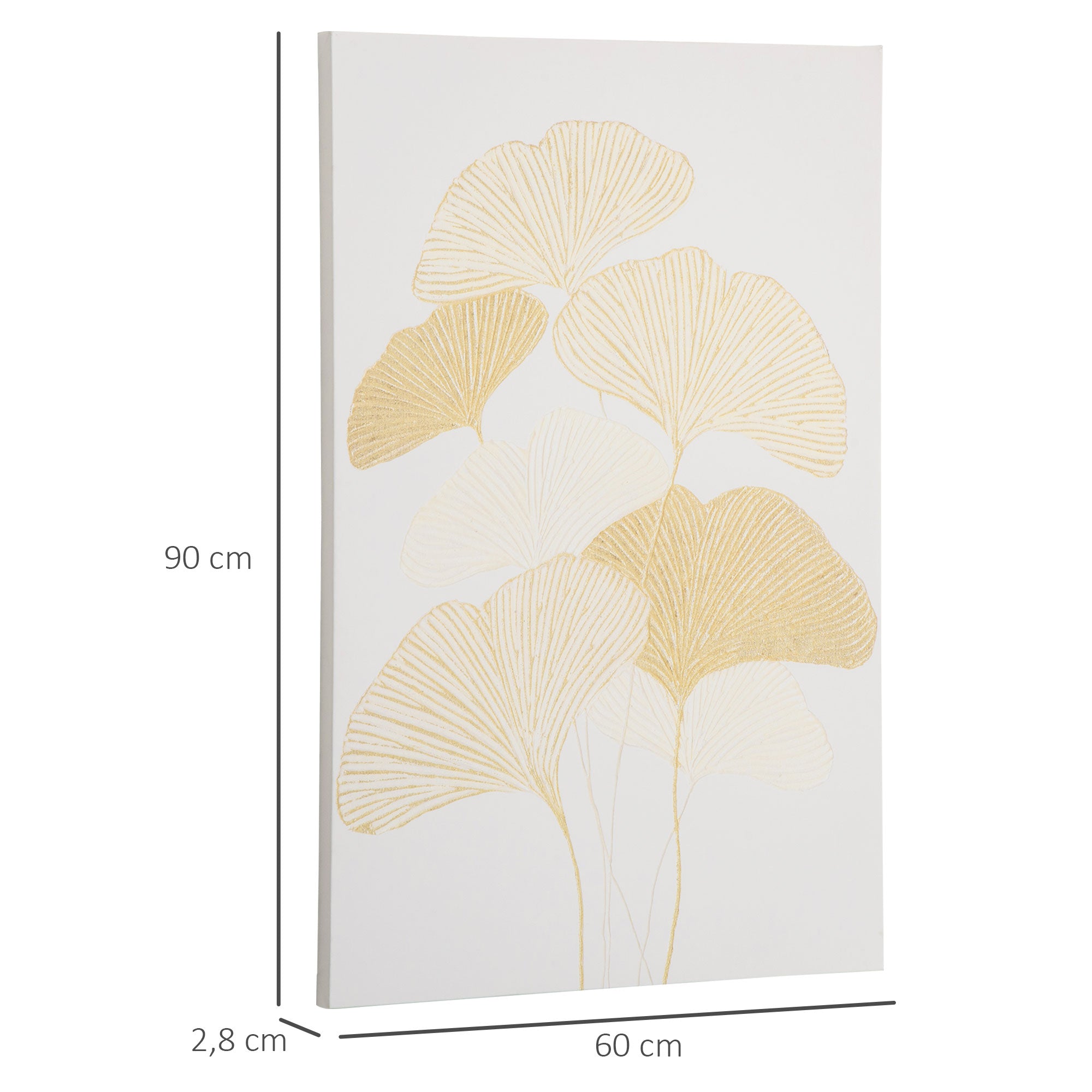 Quadro de Parede Folhas de Ginkgo Biloba 90x60 cm - Branco e Dourado