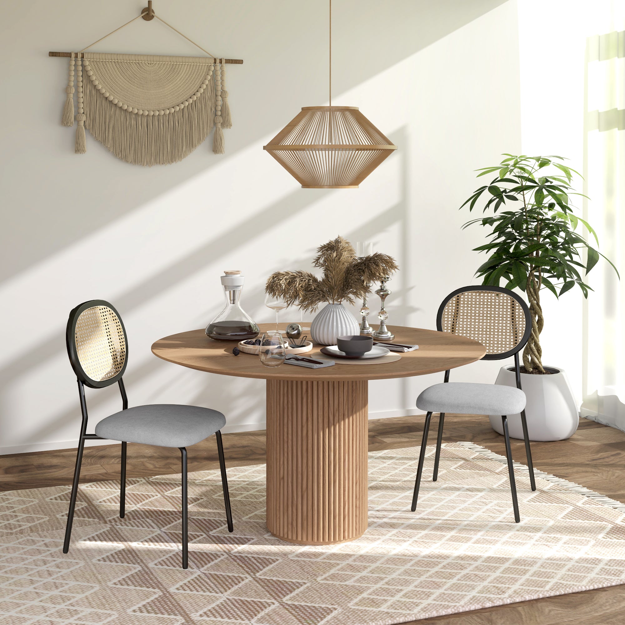 Conjunto de Cadeiras de Sala de Jantar – 44x54x87 cm – Cinzento – Vime Sintético, Tecido de Linho Sintético e Aço