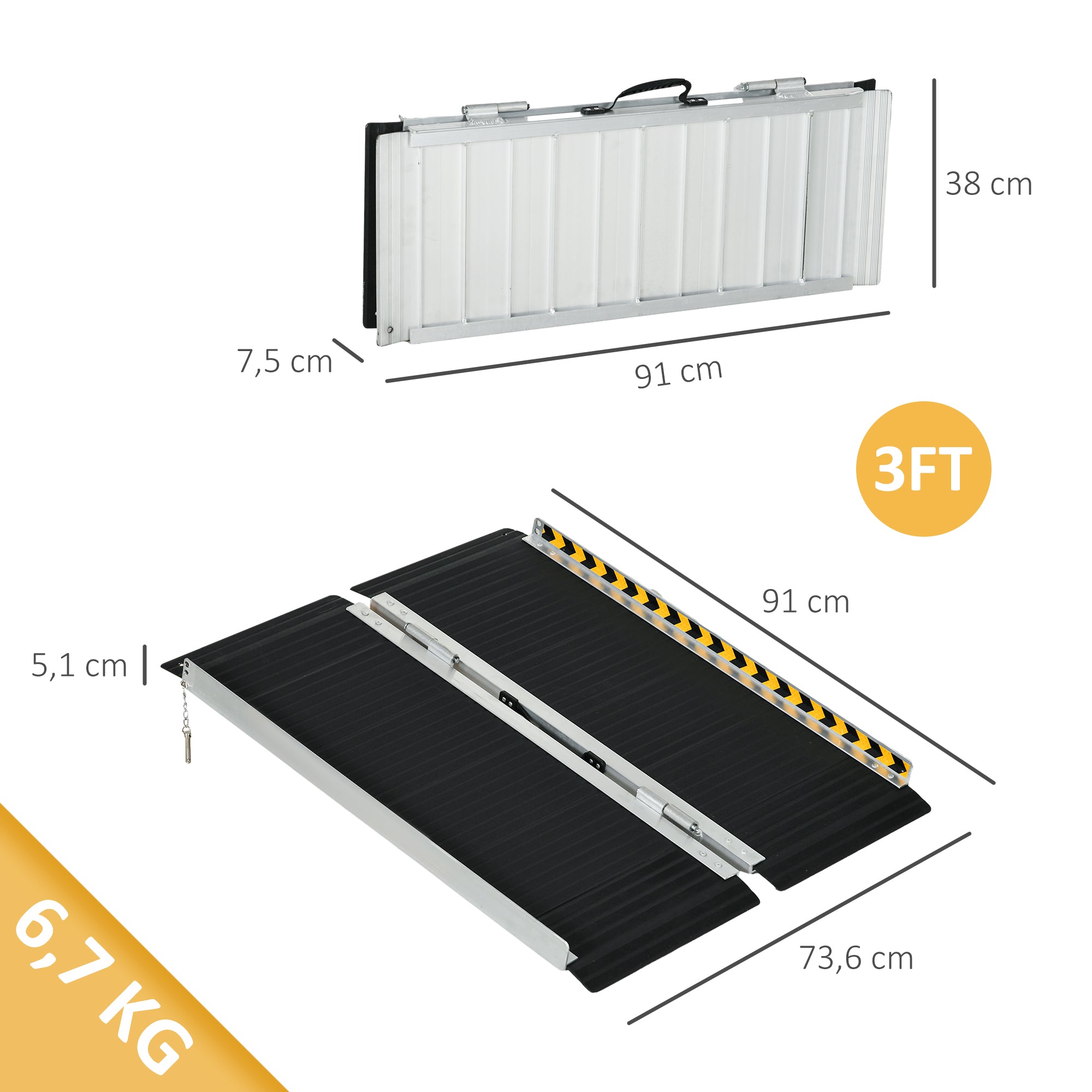 Rampa para Cadeira de Rodas – 91x73,6x5,1 cm – Preto – Alumínio