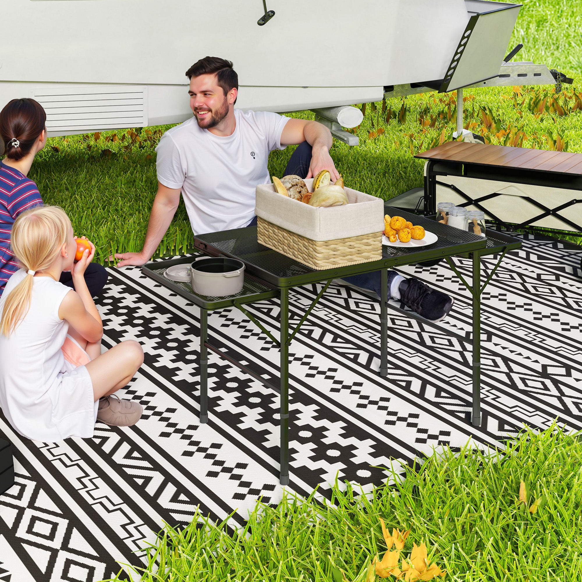 Mesa Dobrável de Campismo Alumínio 137x62x57-67 cm Preto