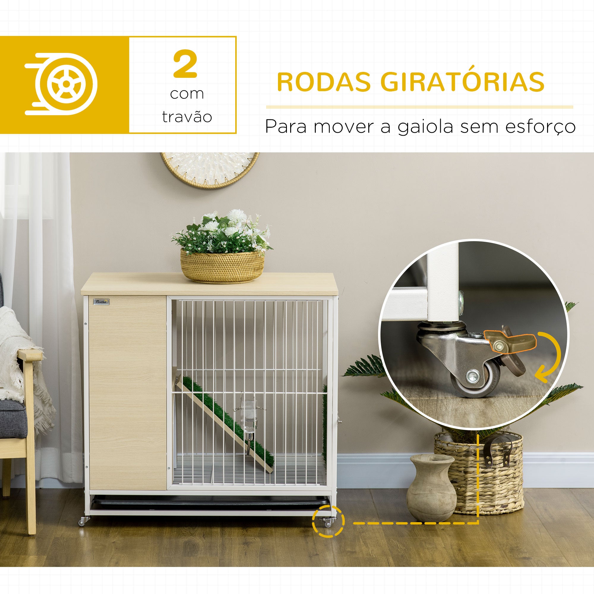 Gaiola de Madeira Multi Funcional – 78x52,5x76,5cm – Cor de Carvalho