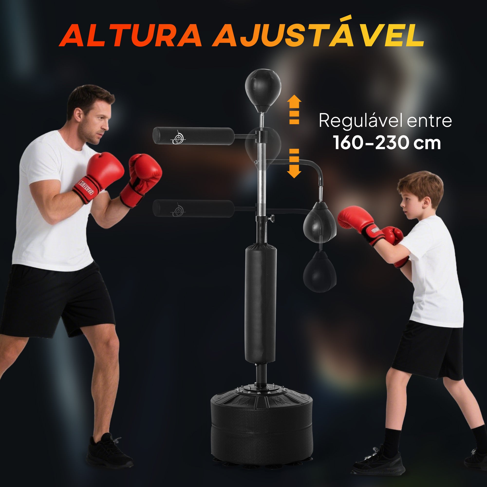 Punching Ball de Boxe com Altura Ajustável 88x50x230 cm - Cor Preto - Aço, Couro PU e PEAD