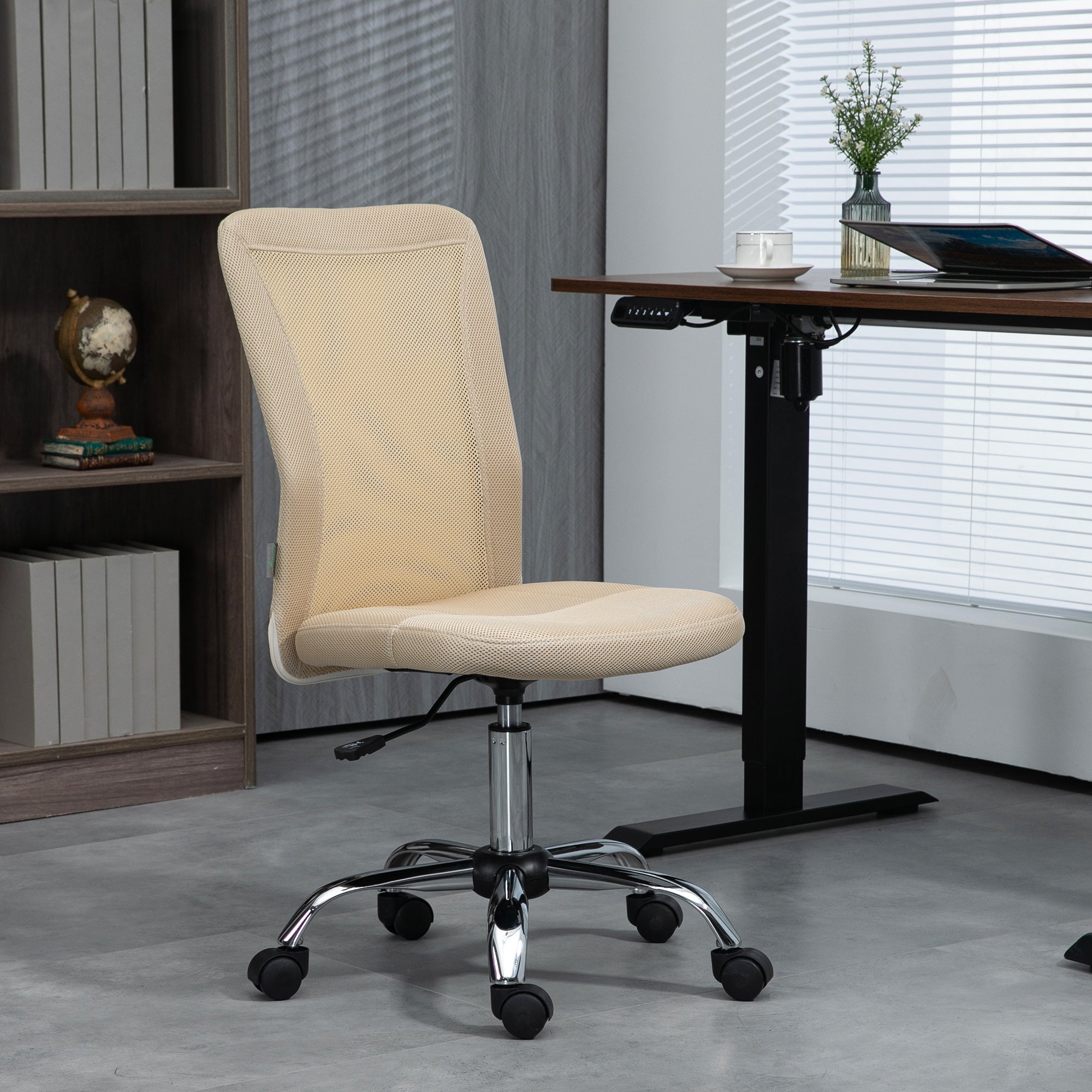 Cadeira de Escritório – 43x56x90-100 cm – Bege – Aço, Malha, Espuma e Nylon