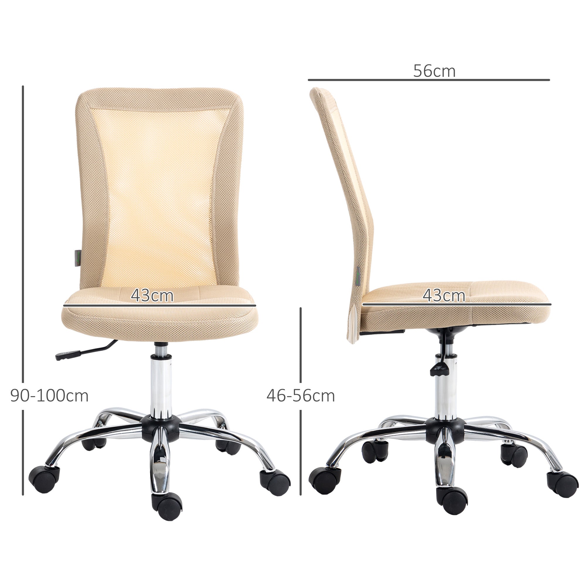 Cadeira de Escritório – 43x56x90-100 cm – Bege – Aço, Malha, Espuma e Nylon