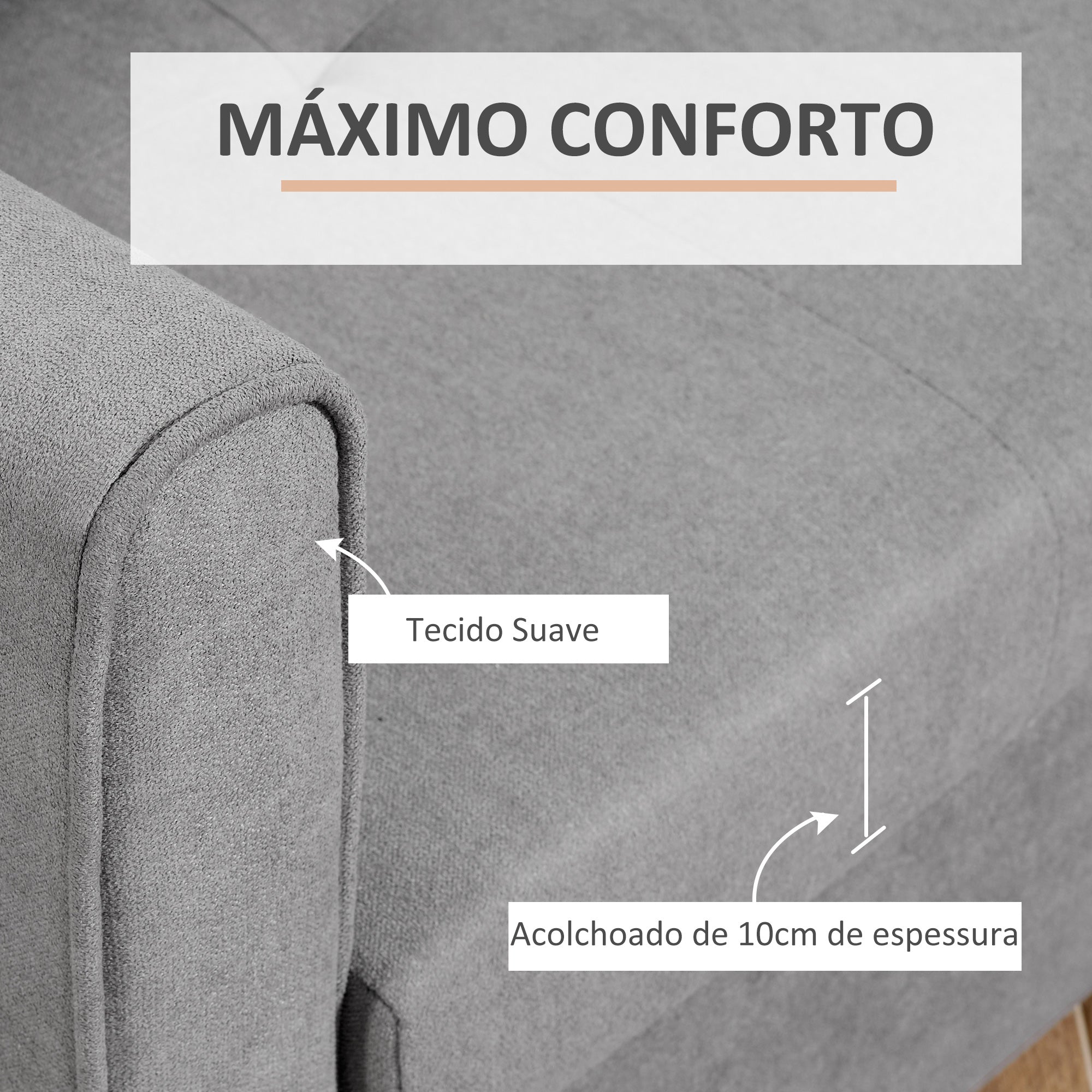 Sofá Cama Duplo Estofado – 152x101x81cm – Cinza – Polialgodão e Madeira