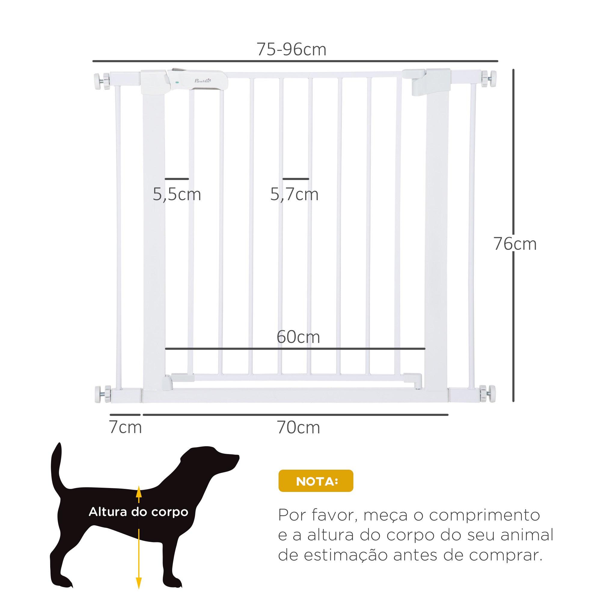 Barreira de Segurança para Cães – 75-96x76cm – Branco – Aço e Plástico