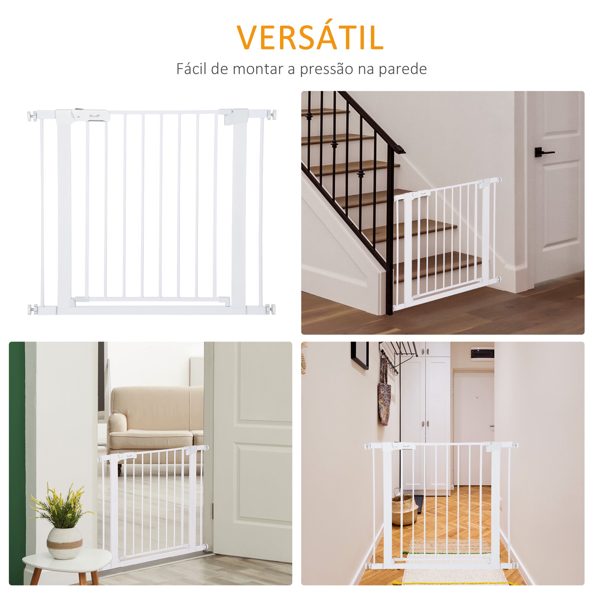 Barreira de Segurança para Cães – 75-96x76cm – Branco – Aço e Plástico