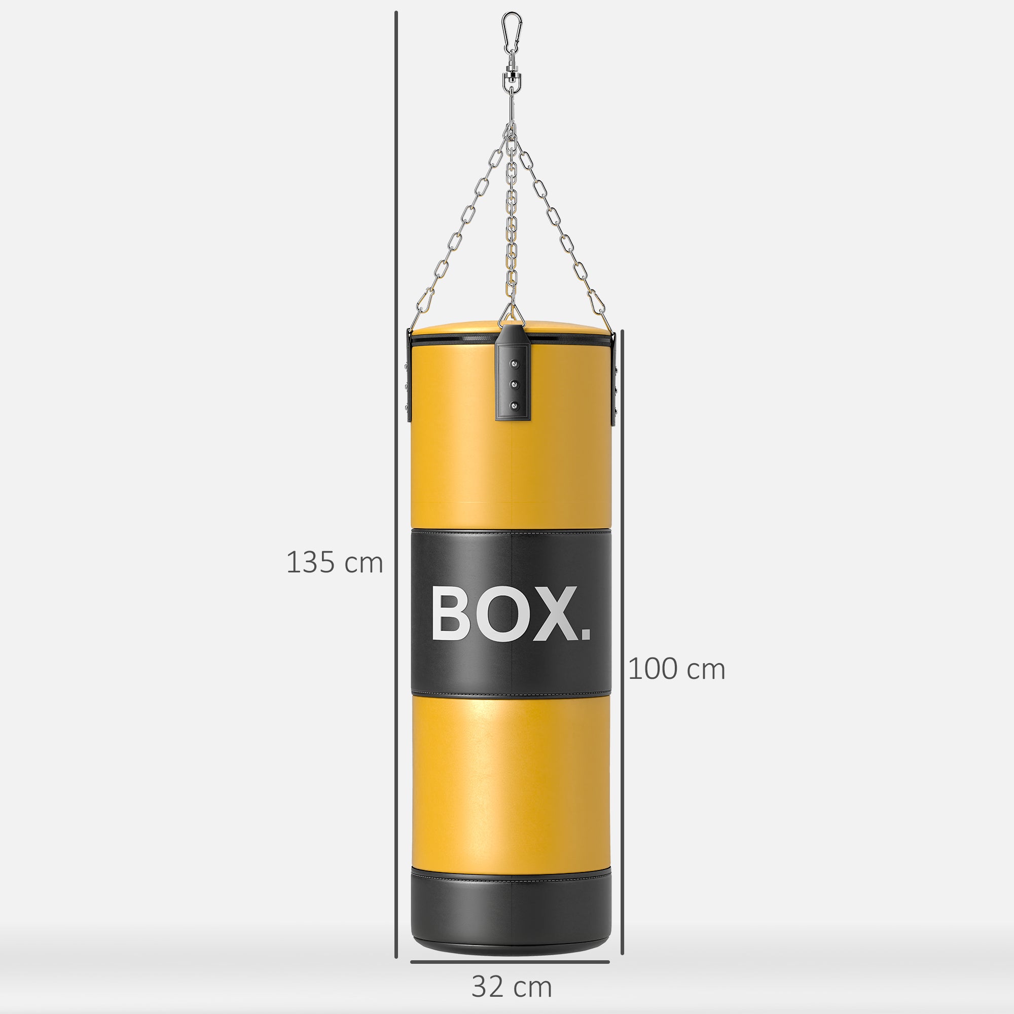 Saco de Boxe – 32x32x135 cm – Amarelo e Preto – Plástico e Aço