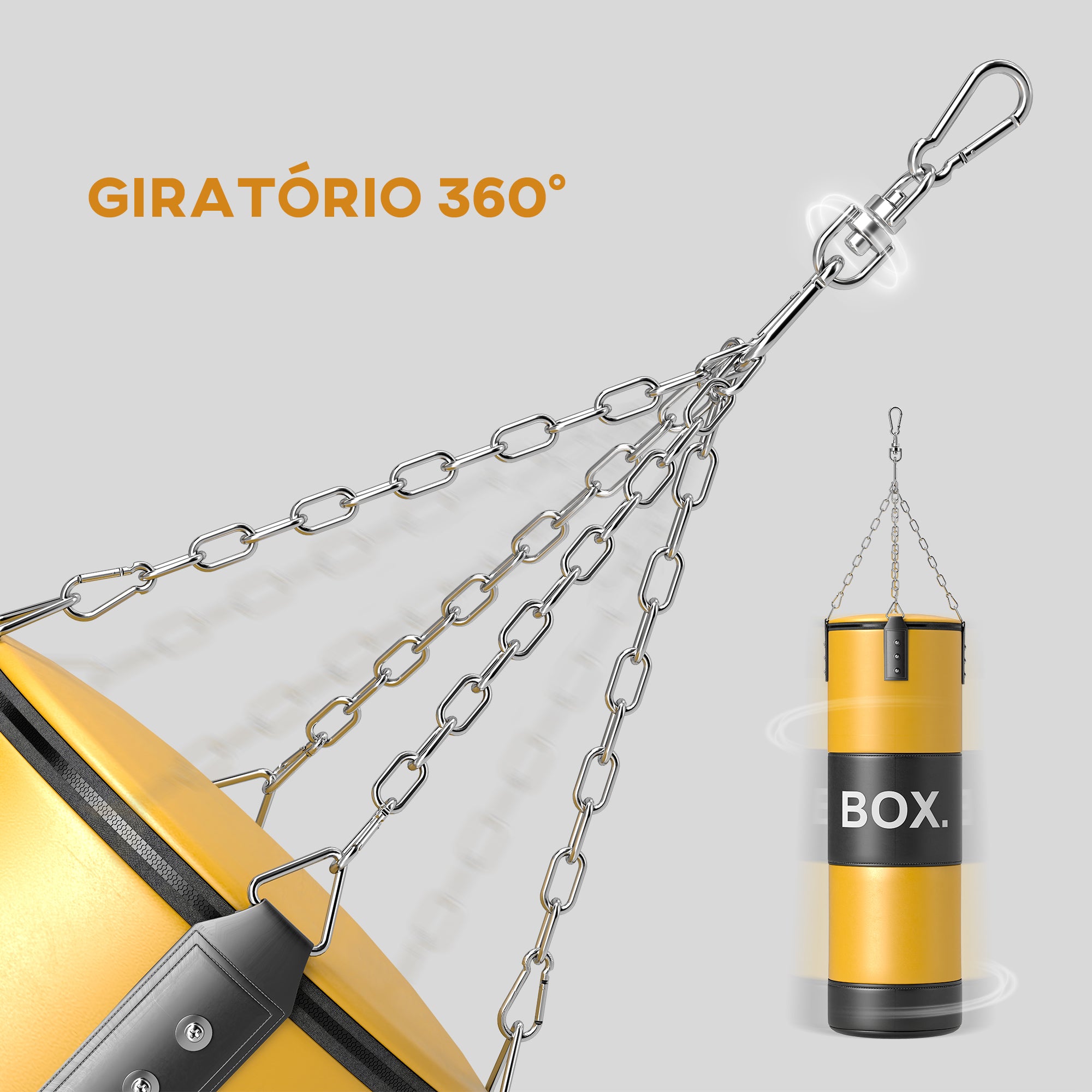 Saco de Boxe – 32x32x135 cm – Amarelo e Preto – Plástico e Aço