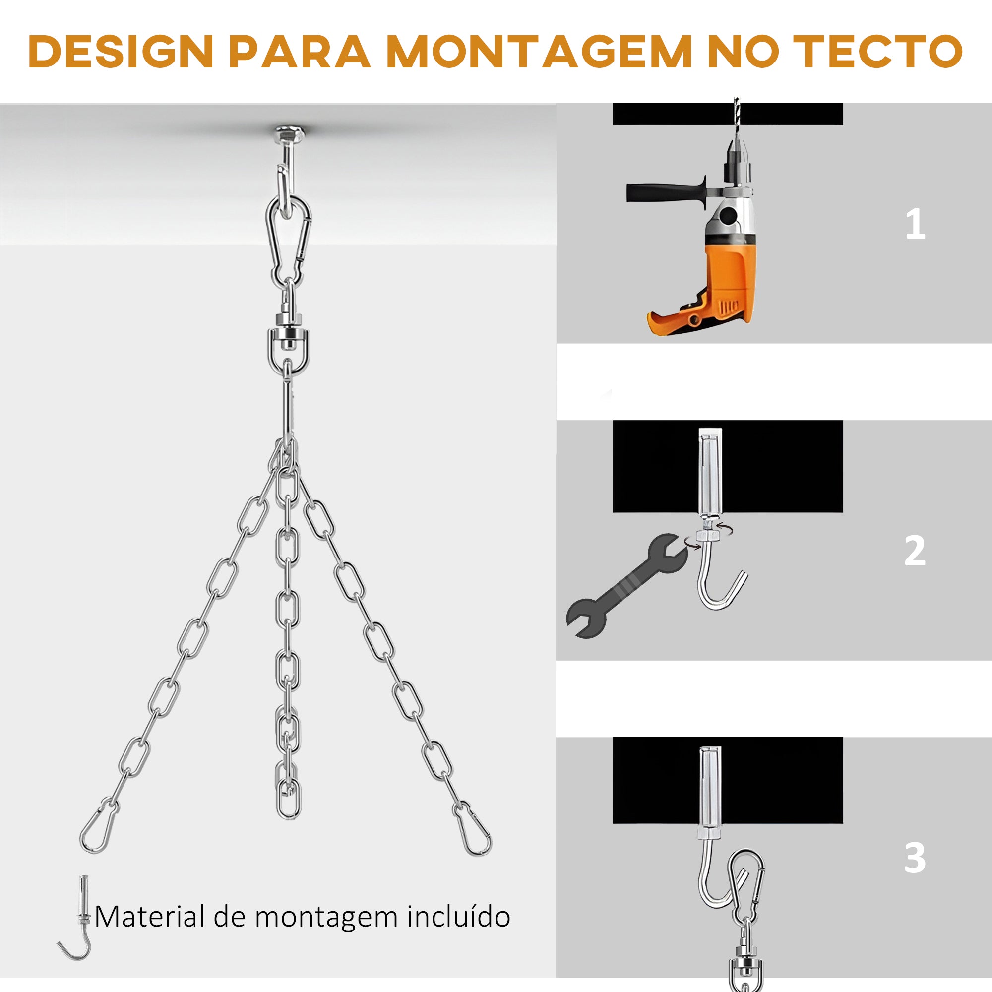 Saco de Boxe – 32x32x135 cm – Amarelo e Preto – Plástico e Aço