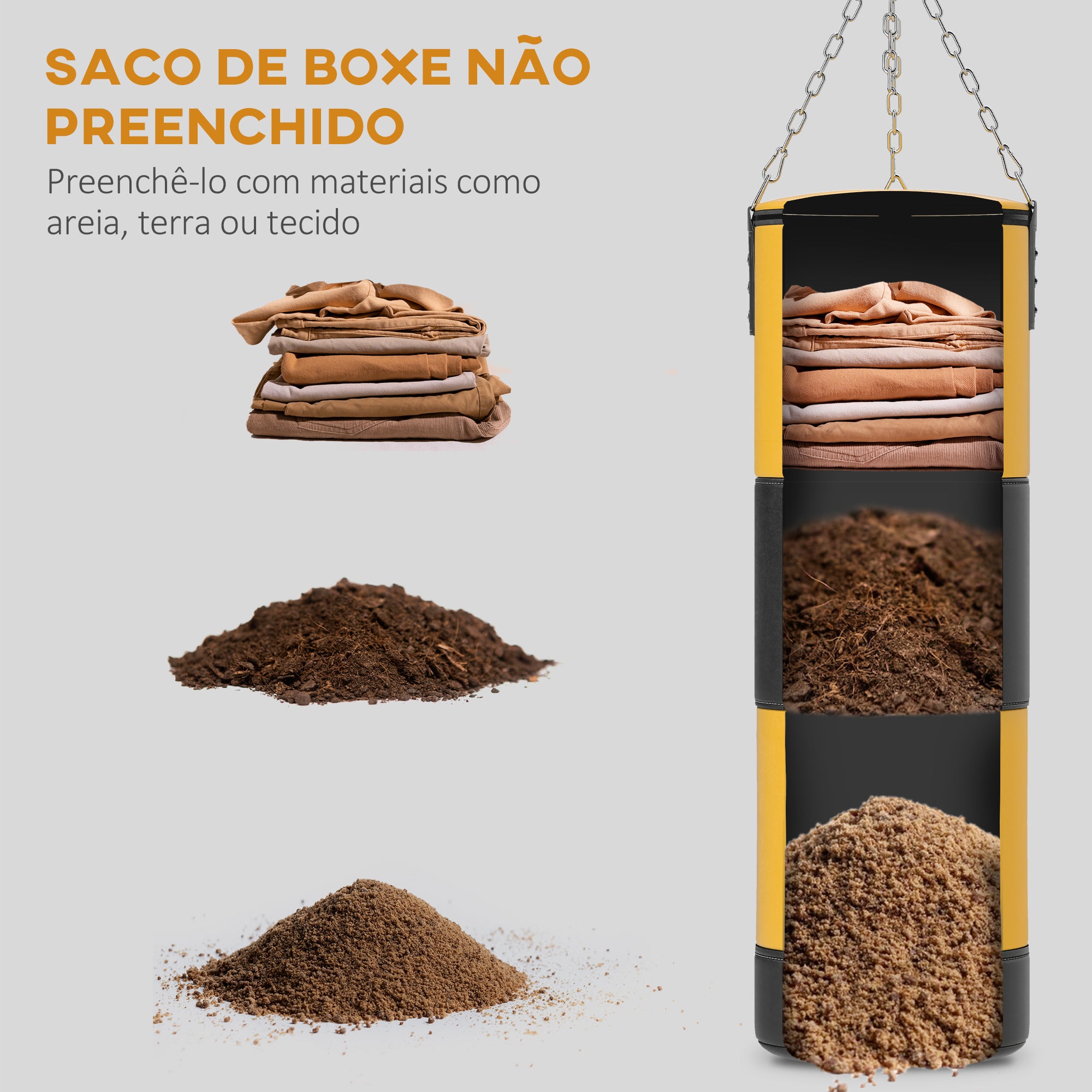 Saco de Boxe – 32x32x135 cm – Amarelo e Preto – Plástico e Aço