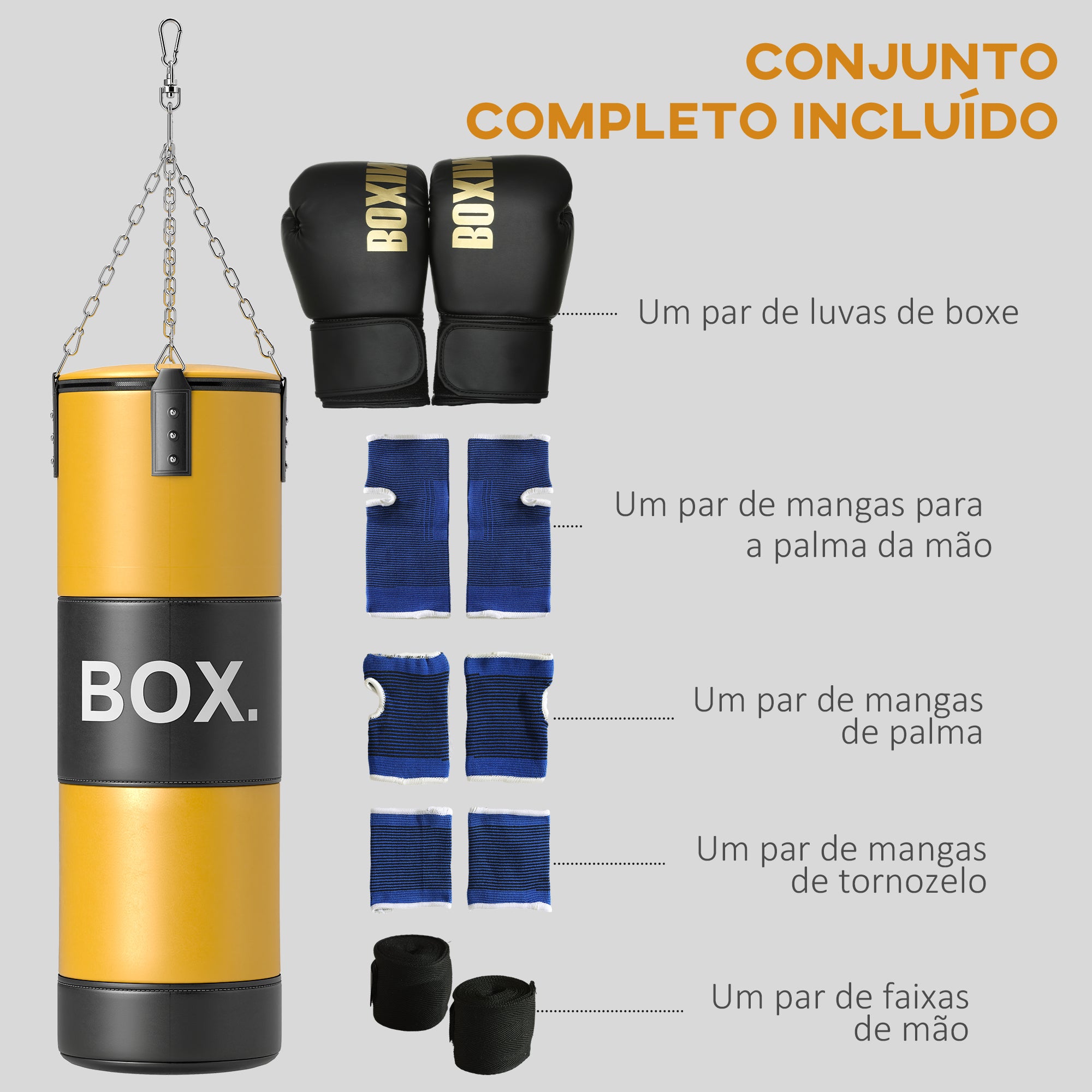 Saco de Boxe – 32x32x135 cm – Amarelo e Preto – Plástico e Aço