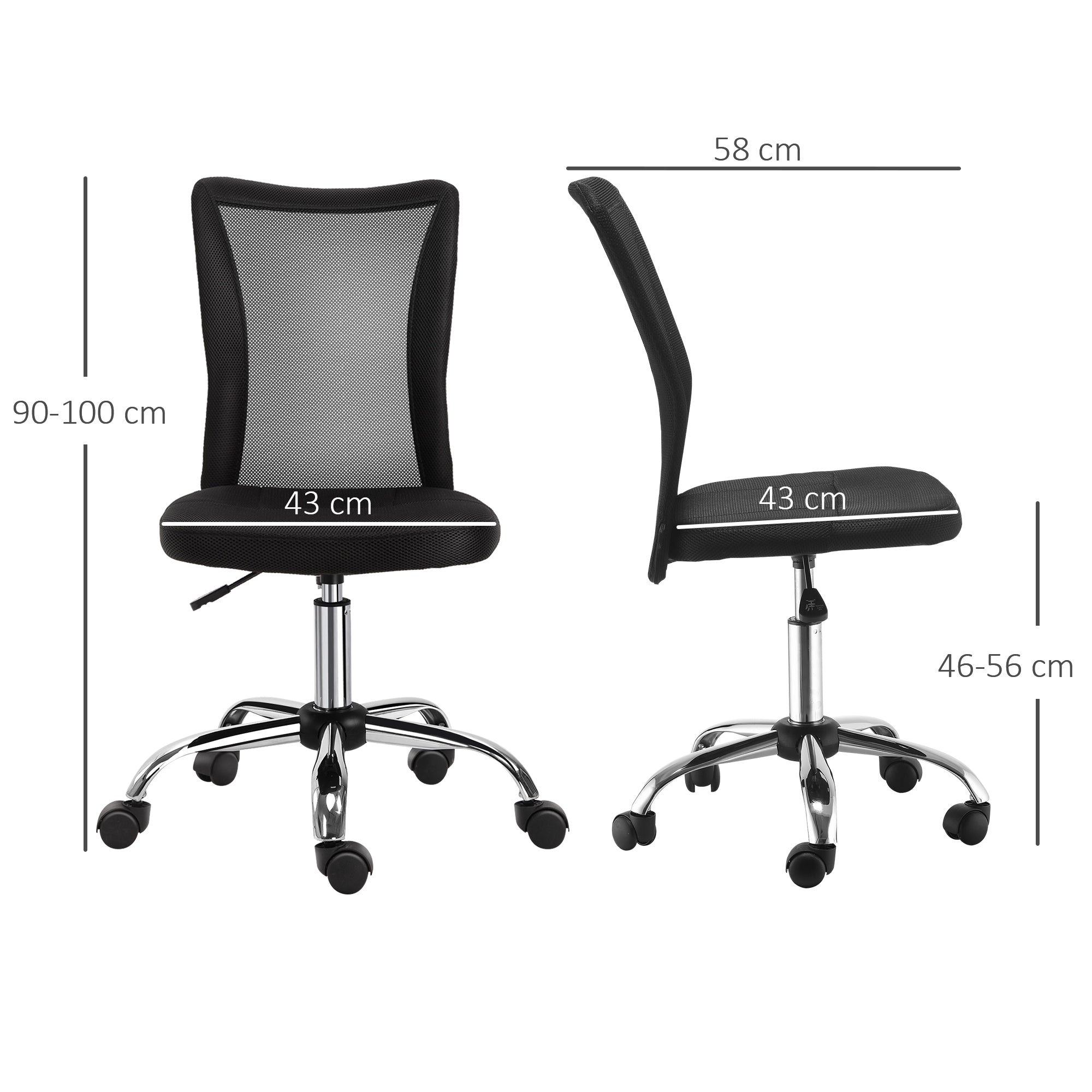 Cadeira de Escritório Giratória – 43x58x90-100 cm – Preto – Aço e malha