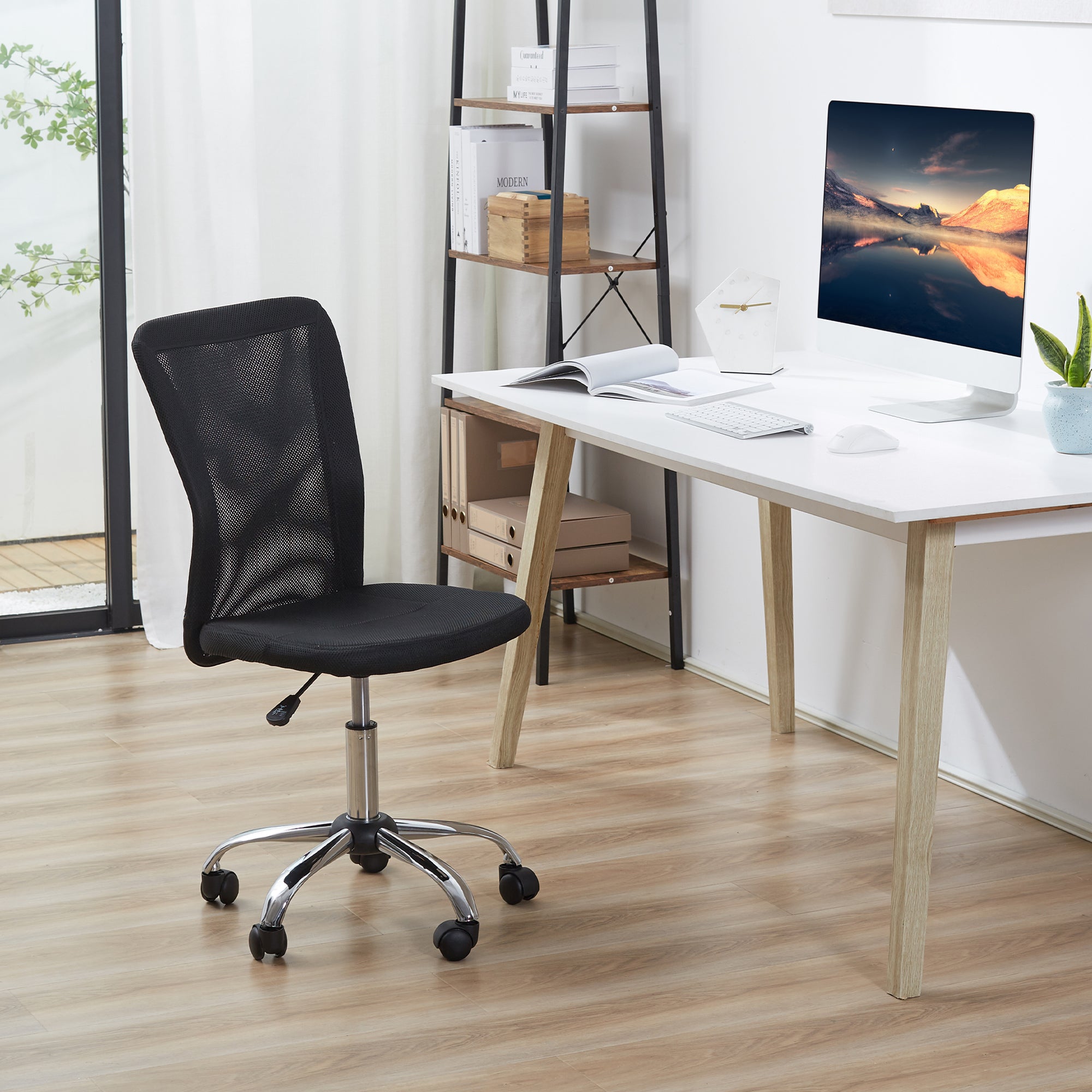 Cadeira de Escritório Giratória – 43x58x90-100 cm – Preto – Aço e malha