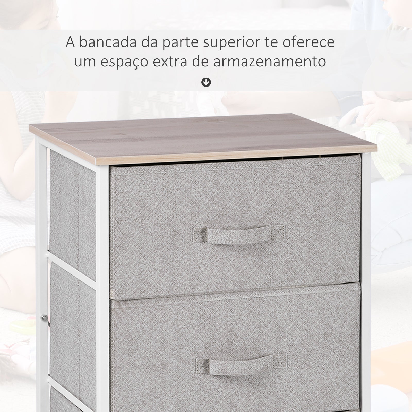 Organizador de Cômoda com 4 Gavetas 45x30x92cm - Branco e Cinza