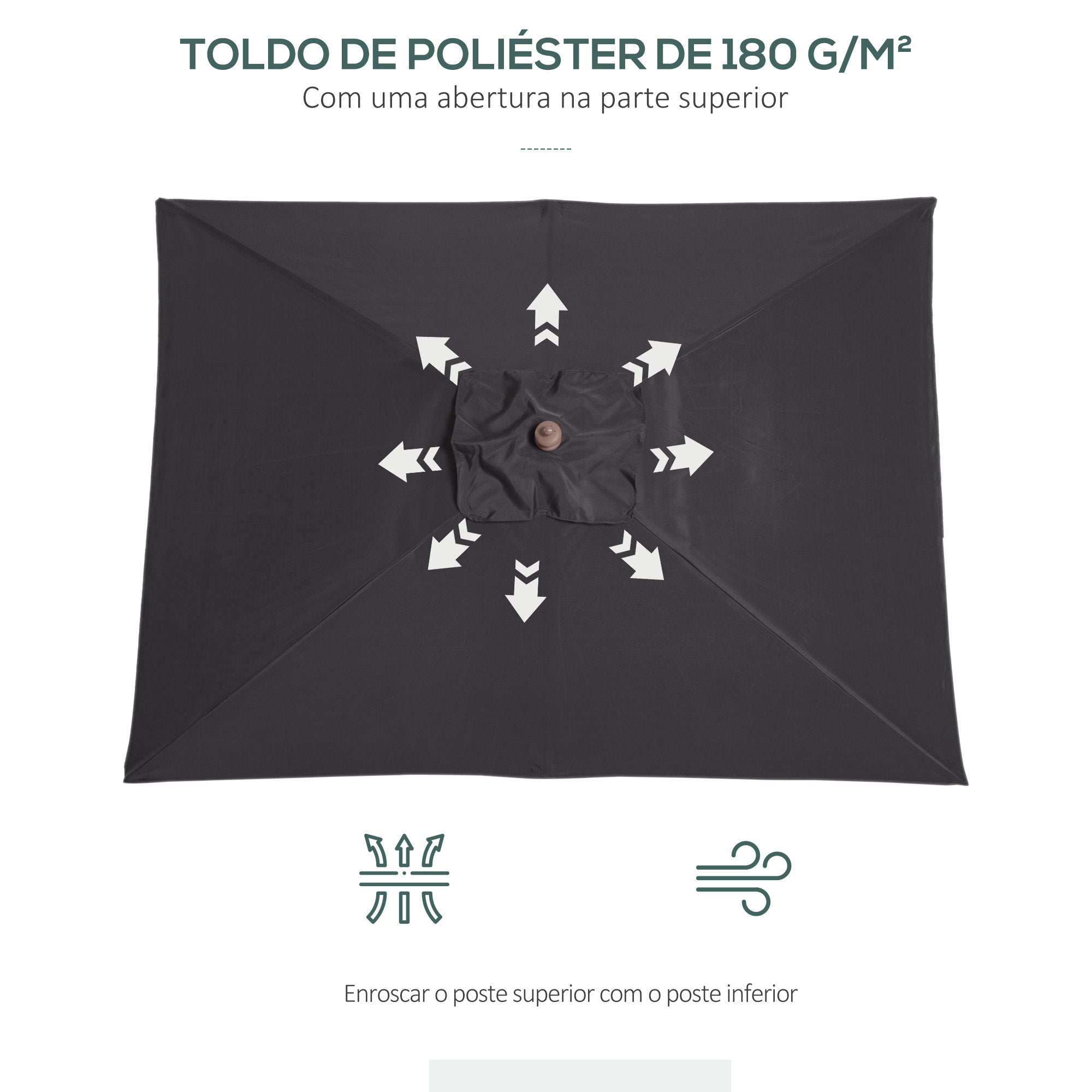 Chapéu de Sol de Jardim 200x150x230 cm Cor Cinza Escuro