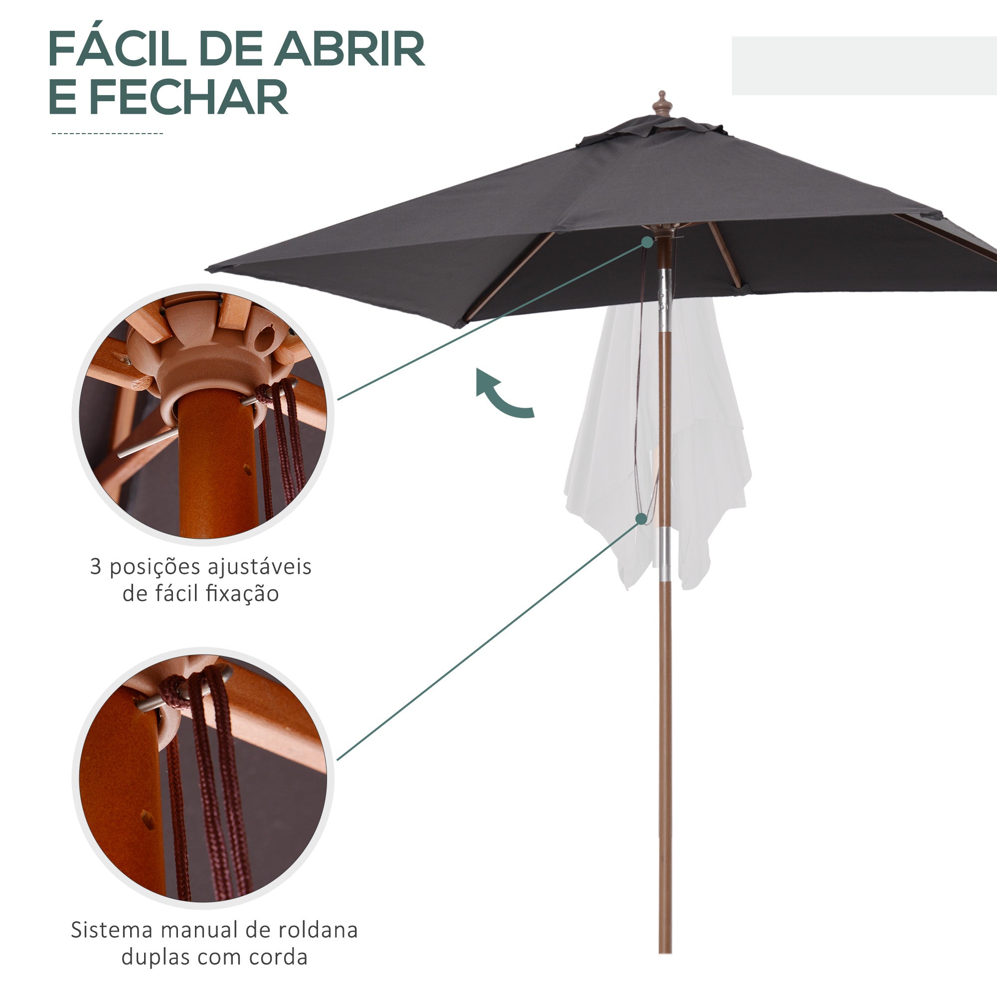 Chapéu de Sol de Jardim 200x150x230 cm Cor Cinza Escuro