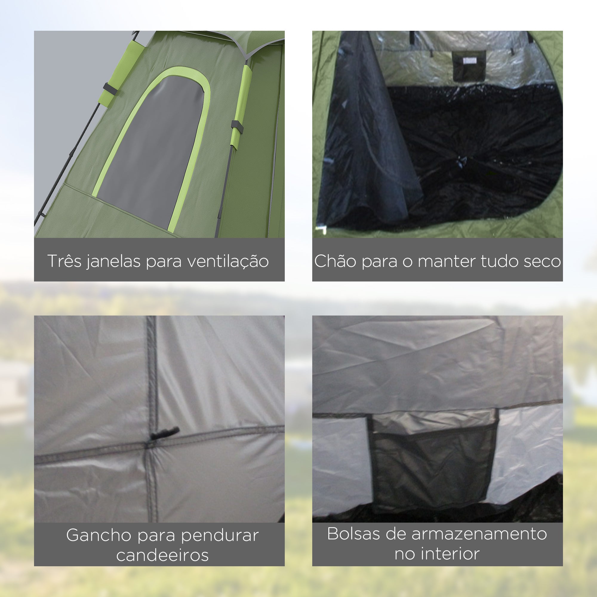 Tenda de Campismo – 210x210x150 cm – Verde – Poliéster