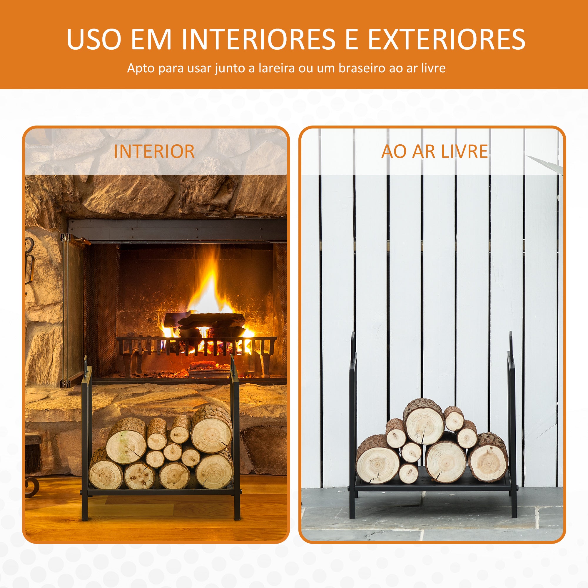 Prateleira de Lenha Preto 44,5x33x46,5 cm - Armazenamento de Madeira com Alças