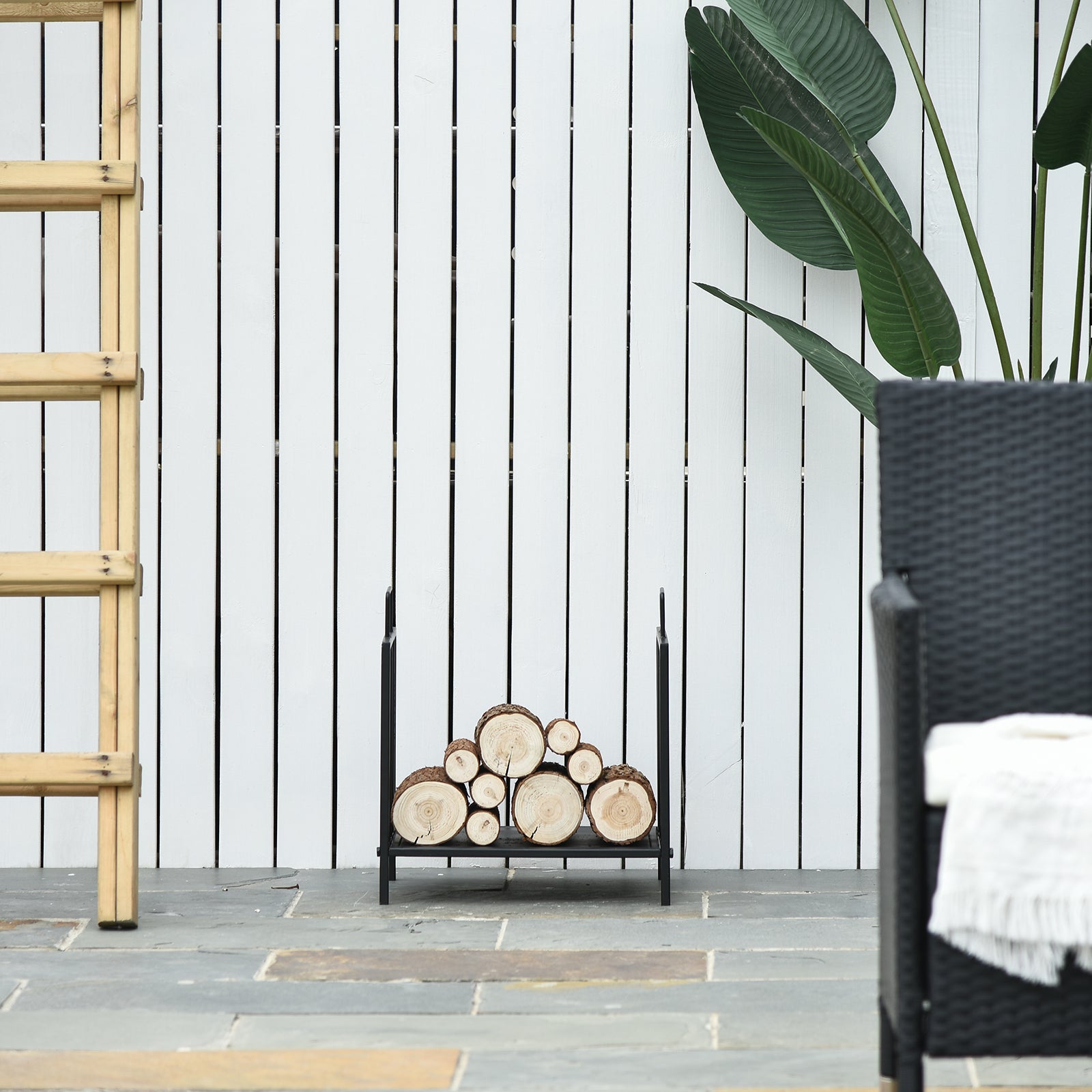 Prateleira de Lenha Preto 44,5x33x46,5 cm - Armazenamento de Madeira com Alças