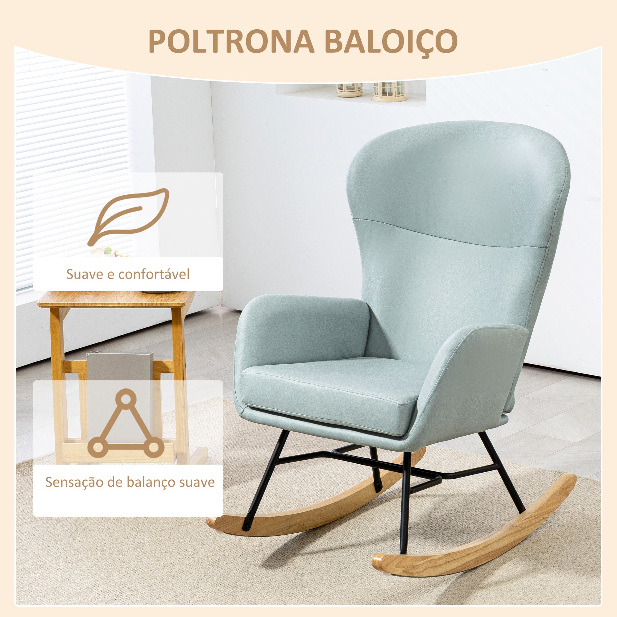 Poltrona Baloiço – 65x87x102 cm – Verde – Veludo