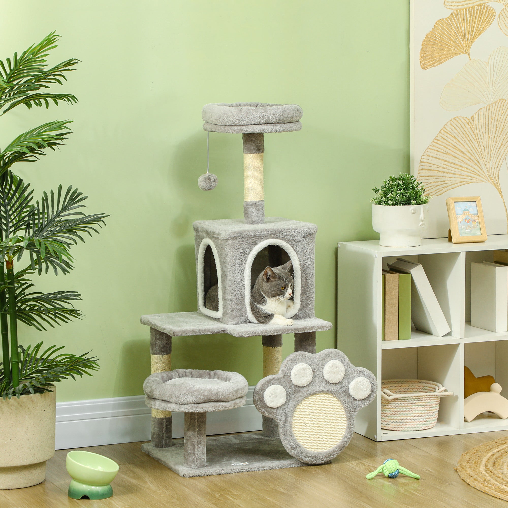 Arranhador para Gatos – 48x40x110 cm – Cinzento – Melamina de madeira, pelúcia, algodão e sisal
