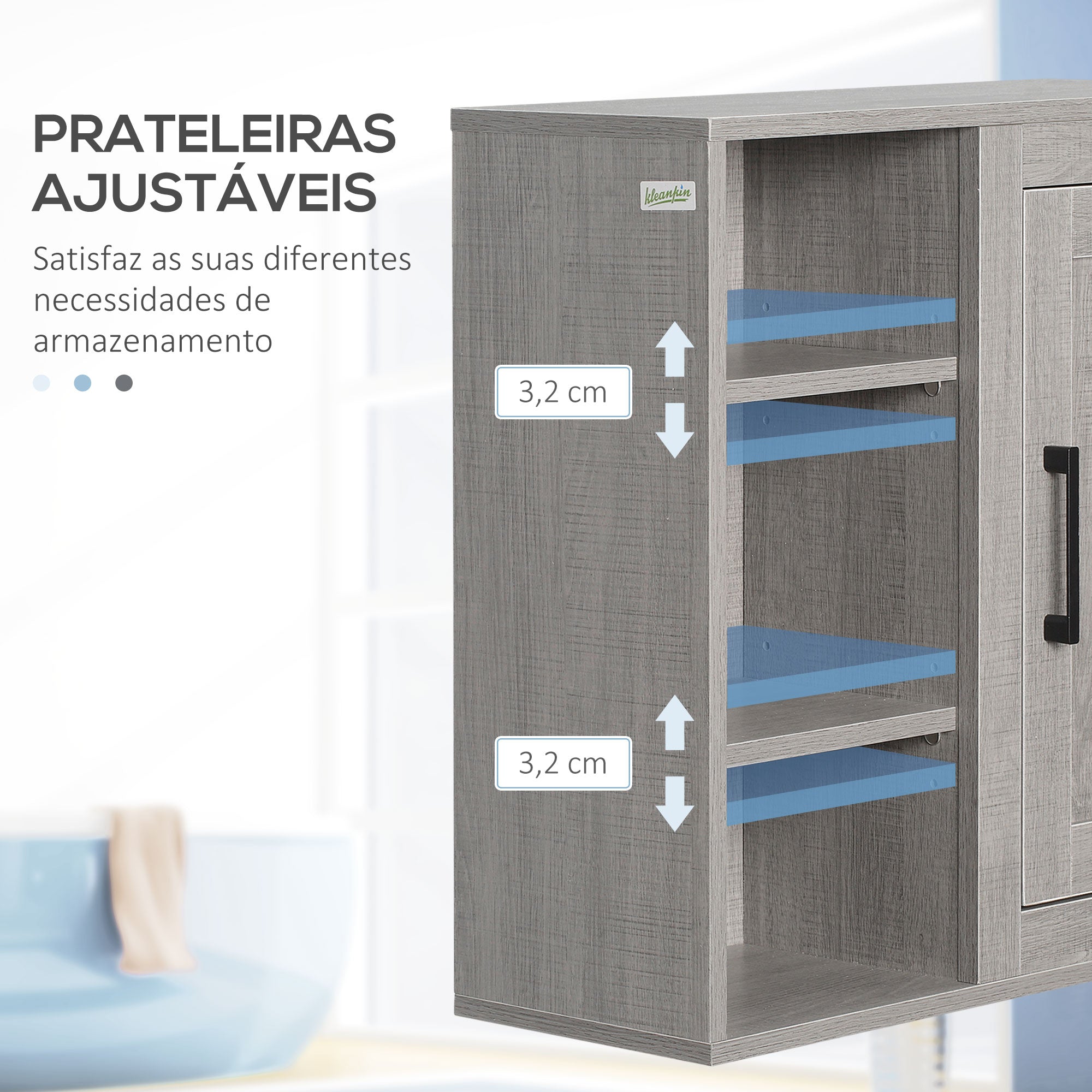Armário de Casa de Banho de Parede – 48x20x50cm – Cinzento – Melamina de madeira