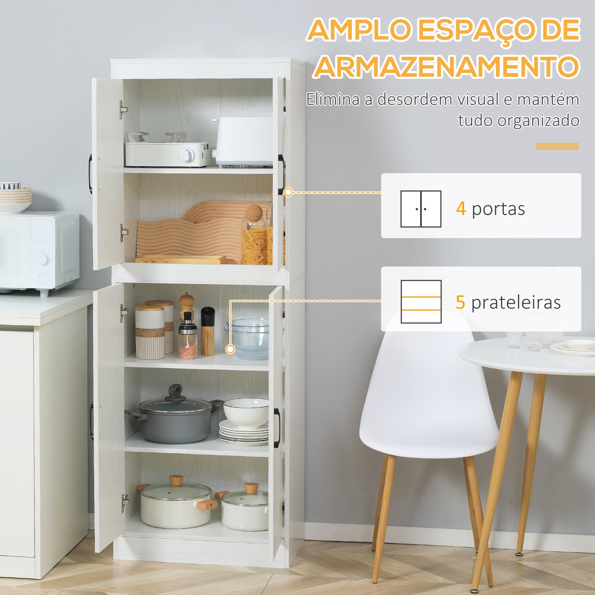 Armário de Cozinha Espaçoso 60x36x168 cm Branco