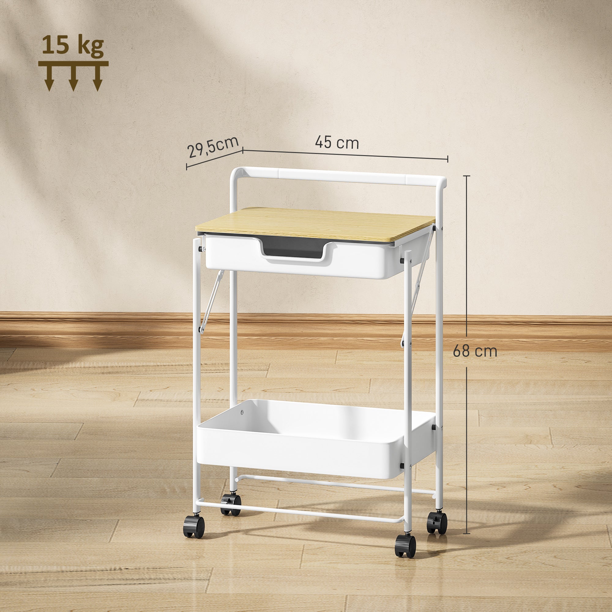 Carrinho Auxiliar de Cozinha 2 Níveis 45x29,5x68 cm Branco