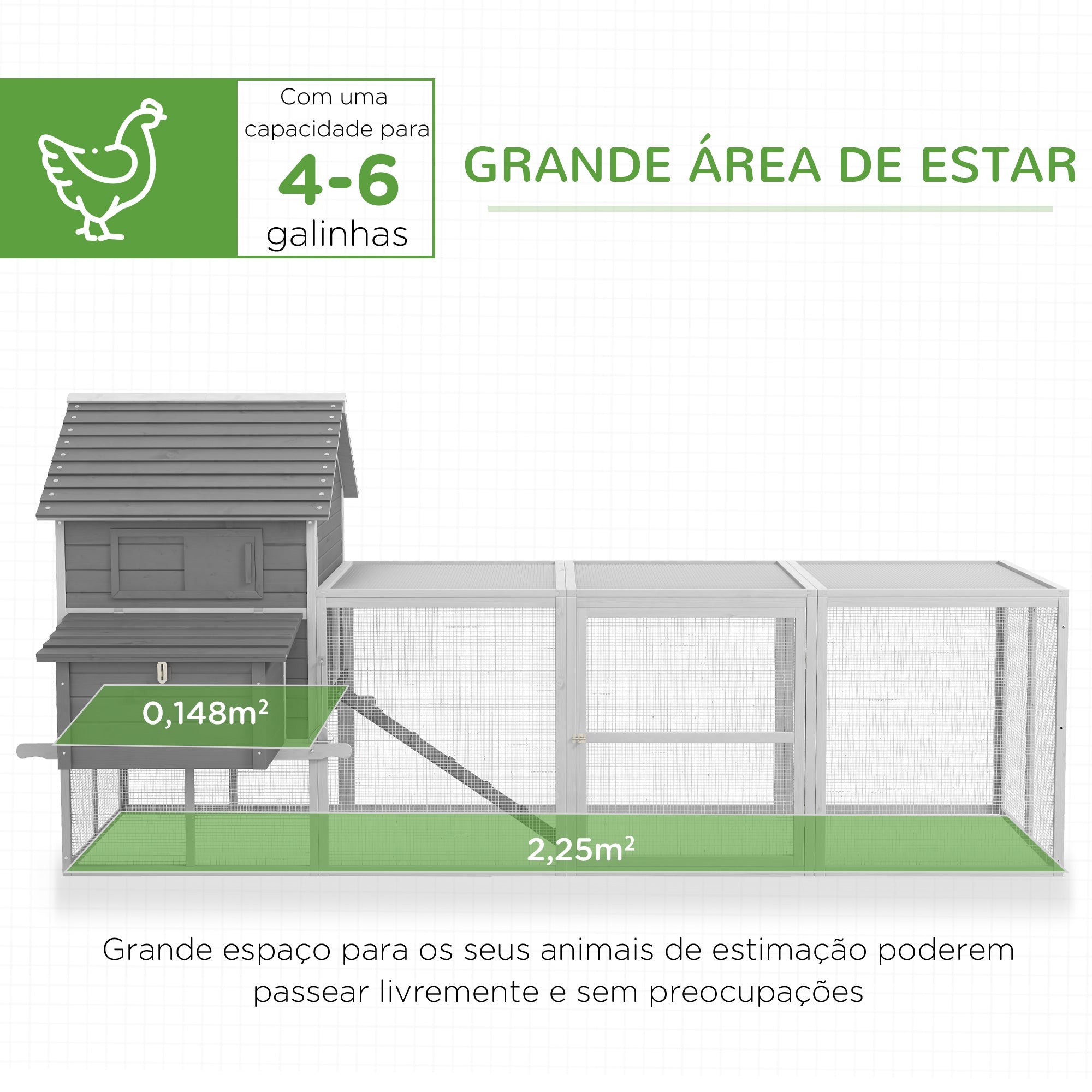 Galinheiro Grande de Madeira Cinzento 310,5x149,5x149 cm Gaiola para Galinhas