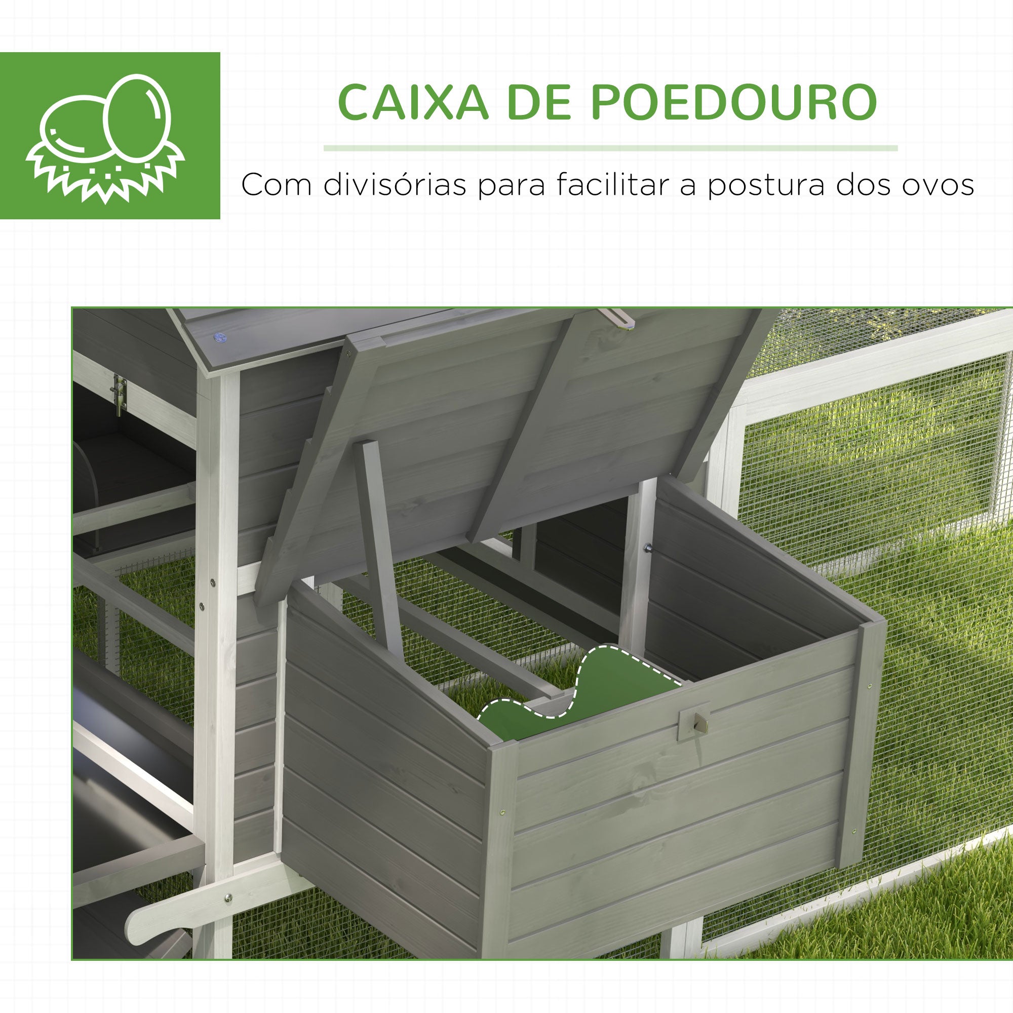 Galinheiro Grande de Madeira Cinzento 310,5x149,5x149 cm Gaiola para Galinhas