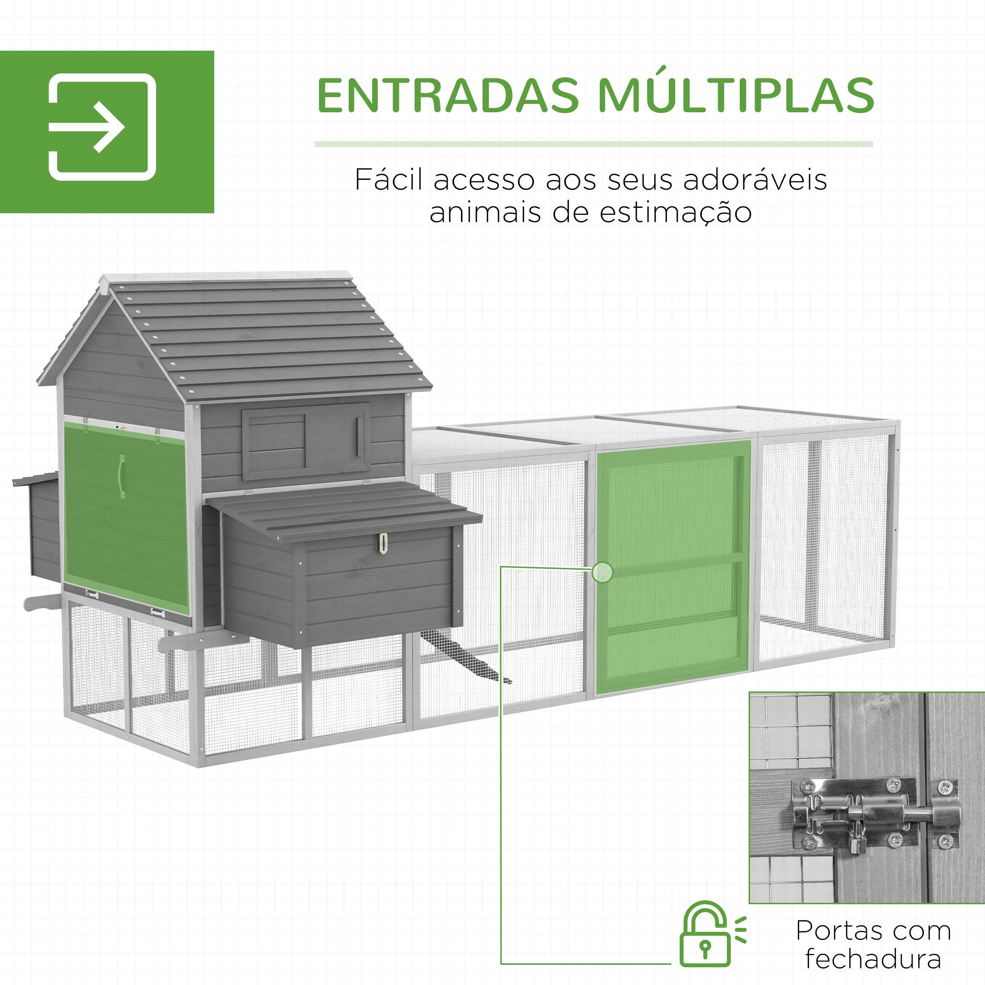 Galinheiro Grande de Madeira Cinzento 310,5x149,5x149 cm Gaiola para Galinhas