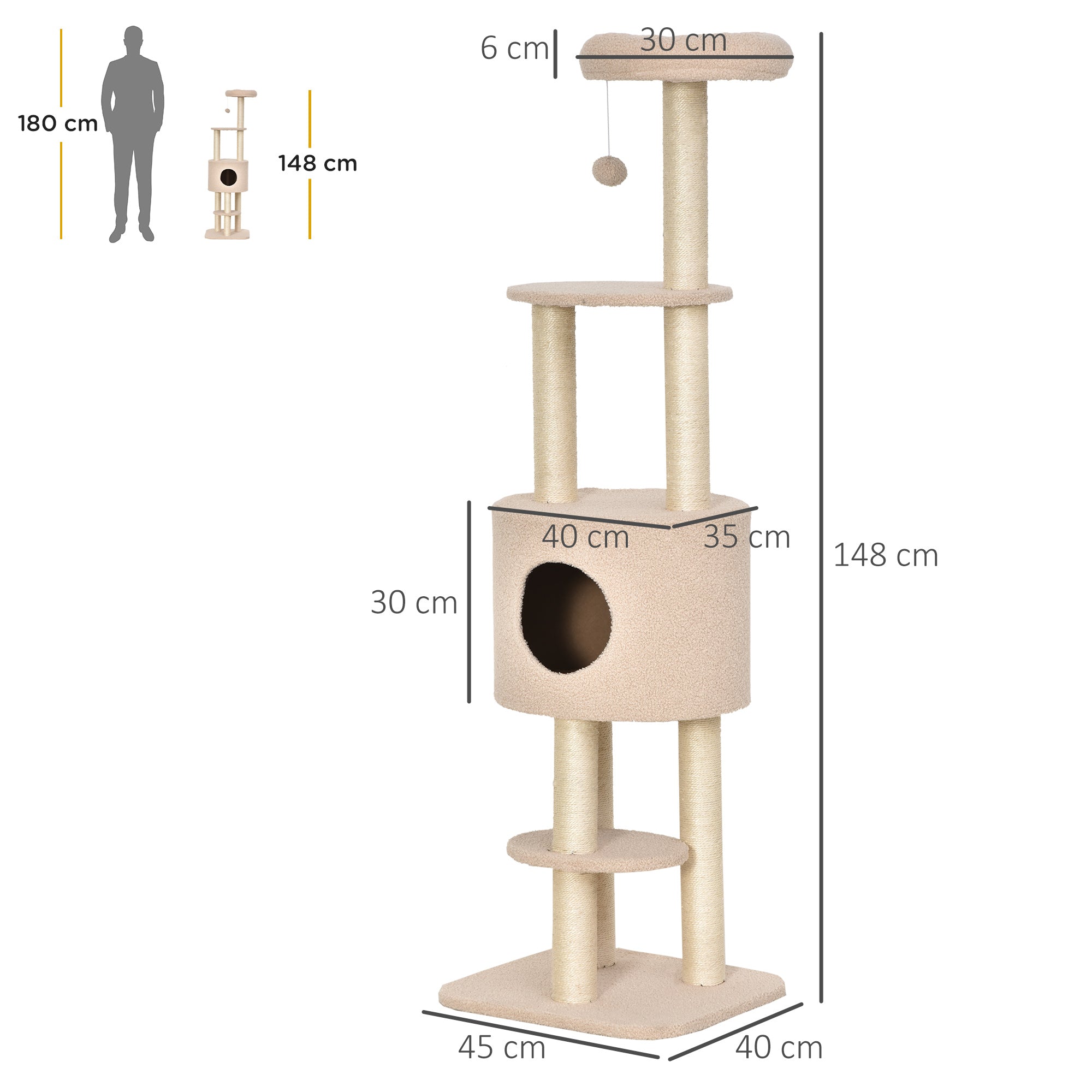 Arranhador para Gatos Altura 148 cm Bege