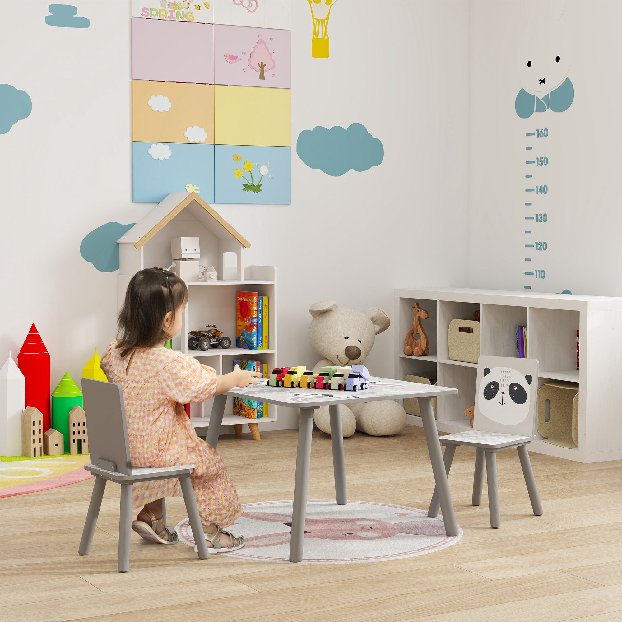 Conjunto de Mesa e Cadeiras para Crianças – 60x60x44 cm – Cinzento – MDF