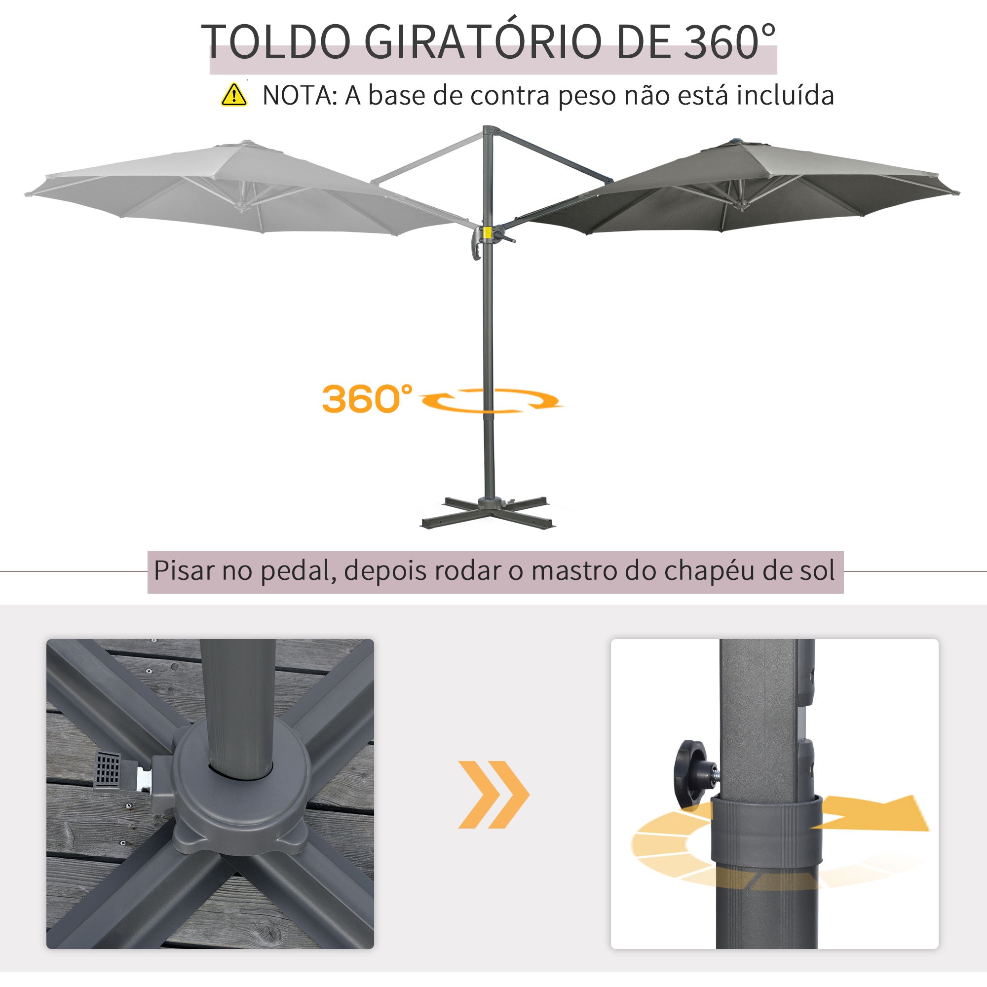 Chapéu de Sol de Jardim – Ø293x248 cm – Cinza Escuro – Alumínio, Metal, Poliéster e PC