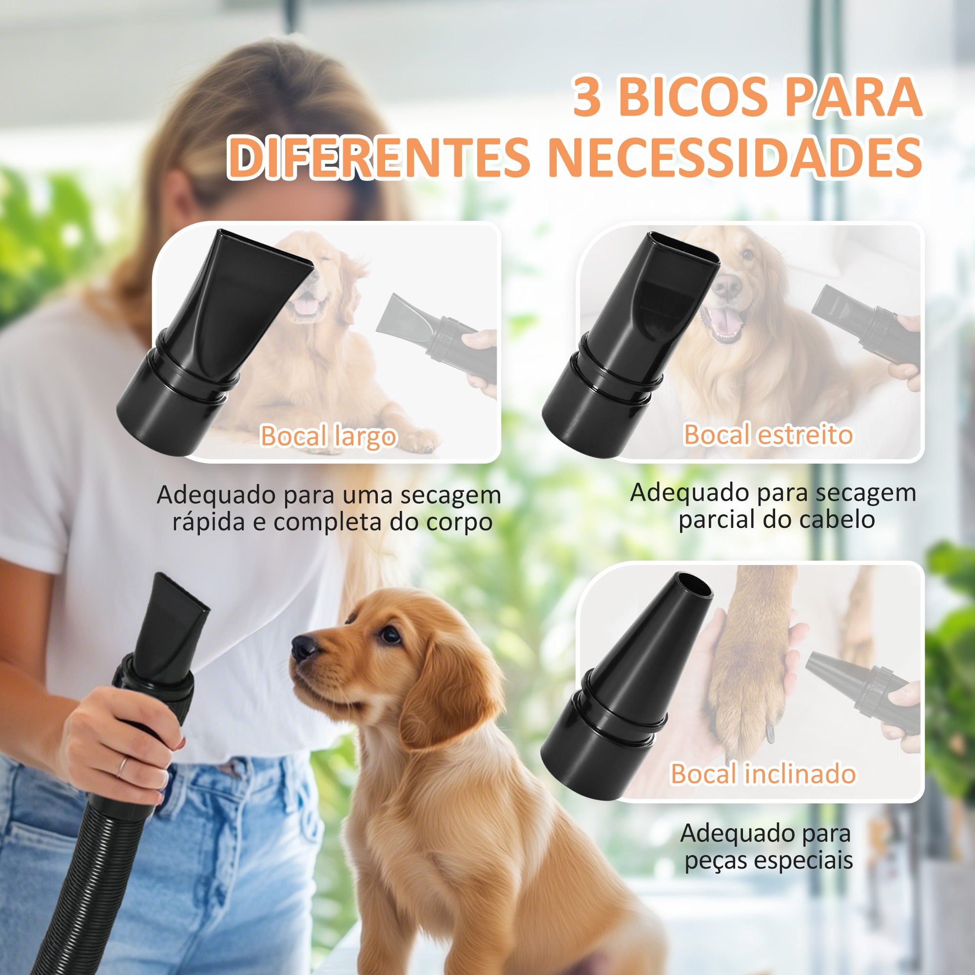 Secador de Cães 2200W Branco 34x16x25 cm - Velocidade e Temperatura Ajustáveis