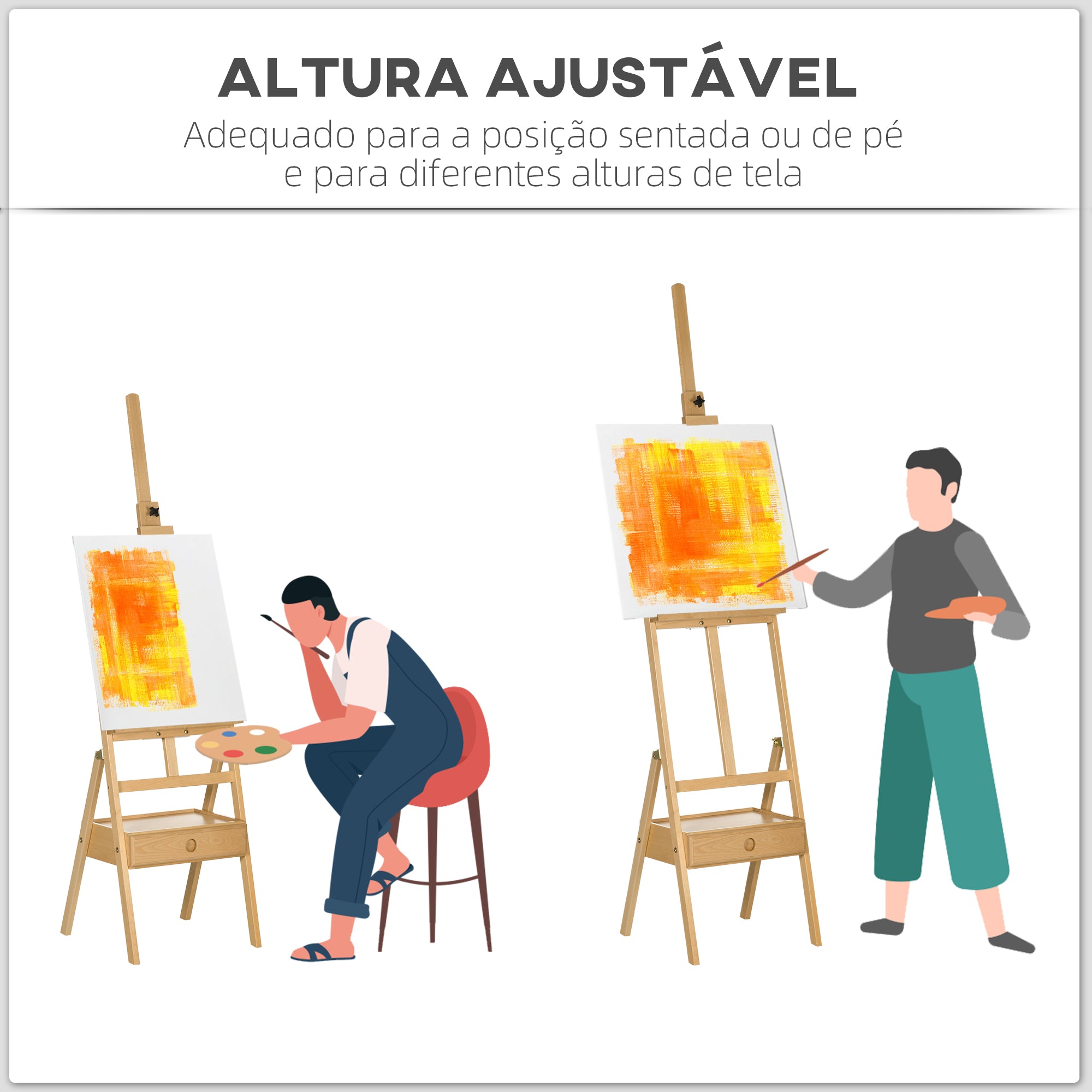 Cavalete de Pintura em Madeira de Faia – 43,5x43x150-190 cm – Natural – Madeira