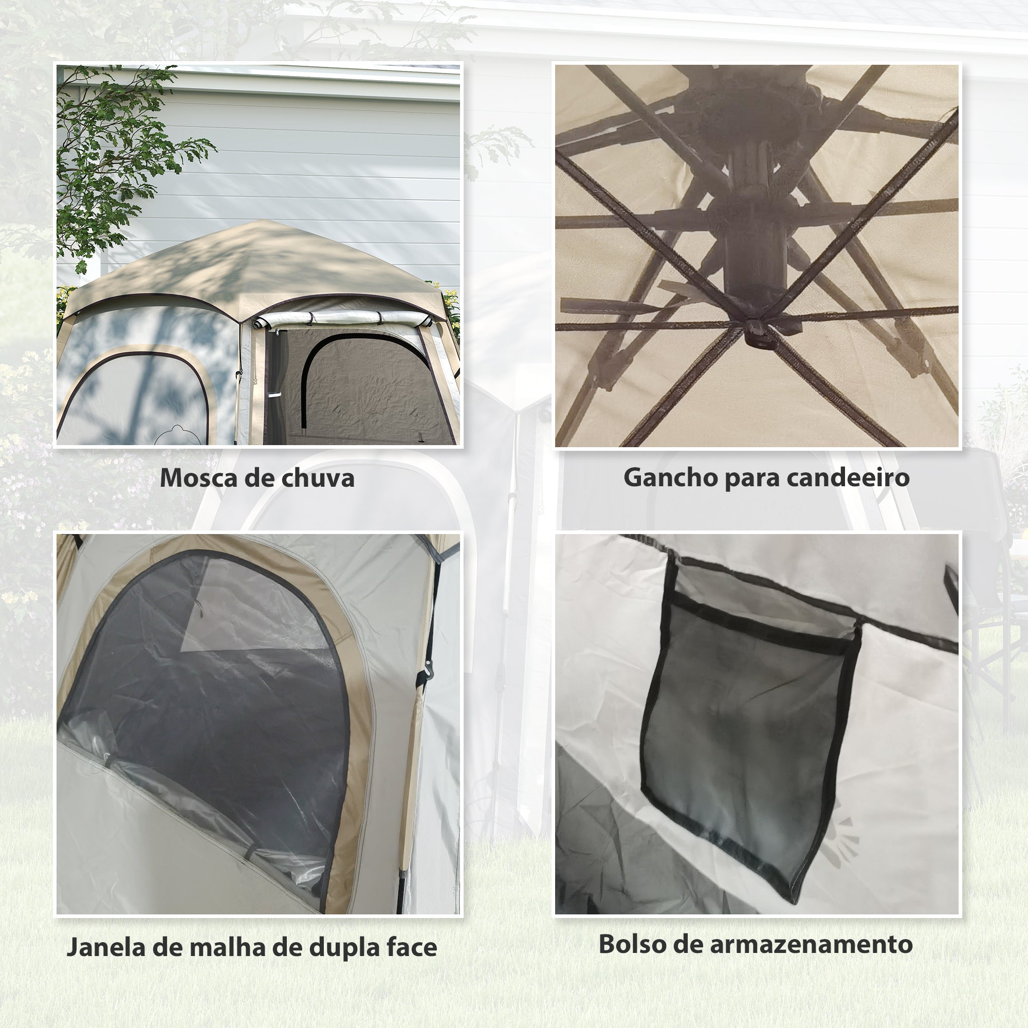 Tenda de Campismo para 2-3 Pessoas 280x240x155 cm - Branco e Bege