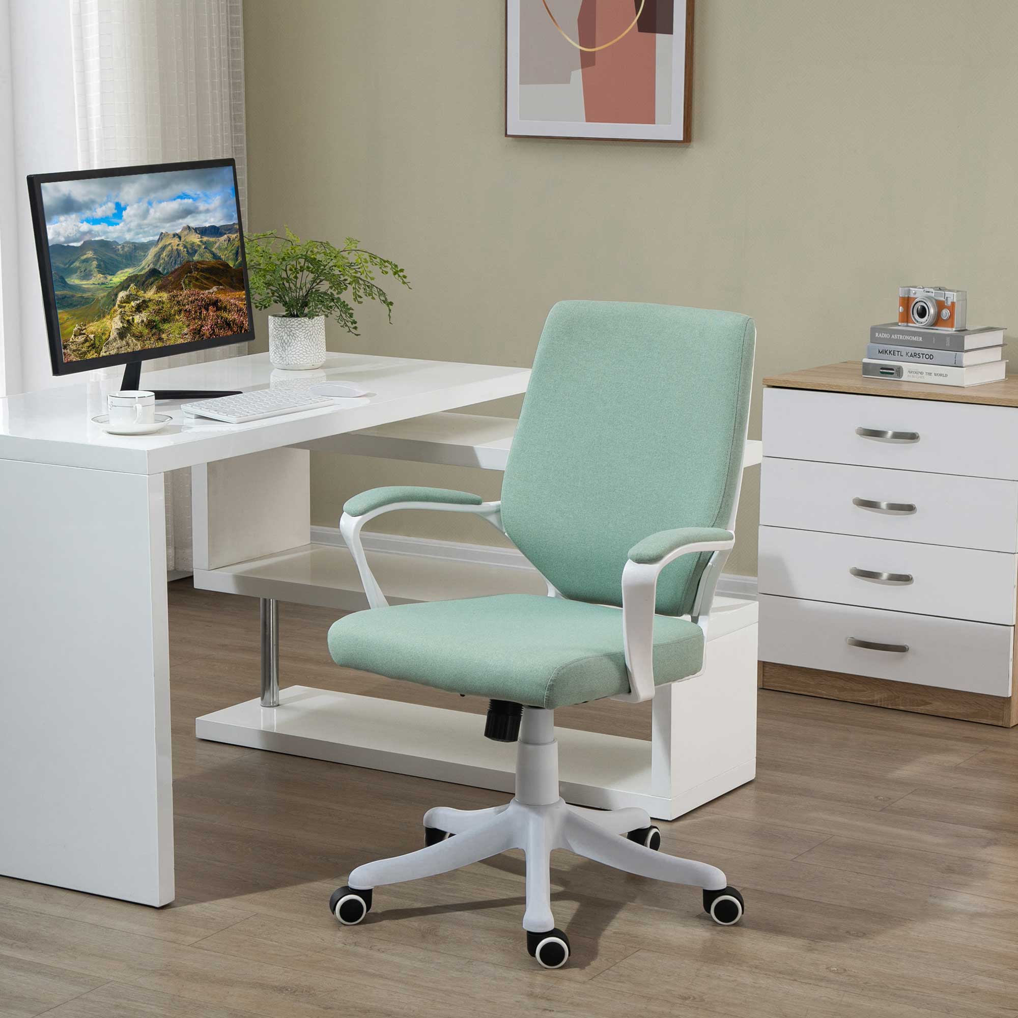 Cadeira de Escritório Ergonómica – 62x69x92-100 cm – Verde – Linho Sintético